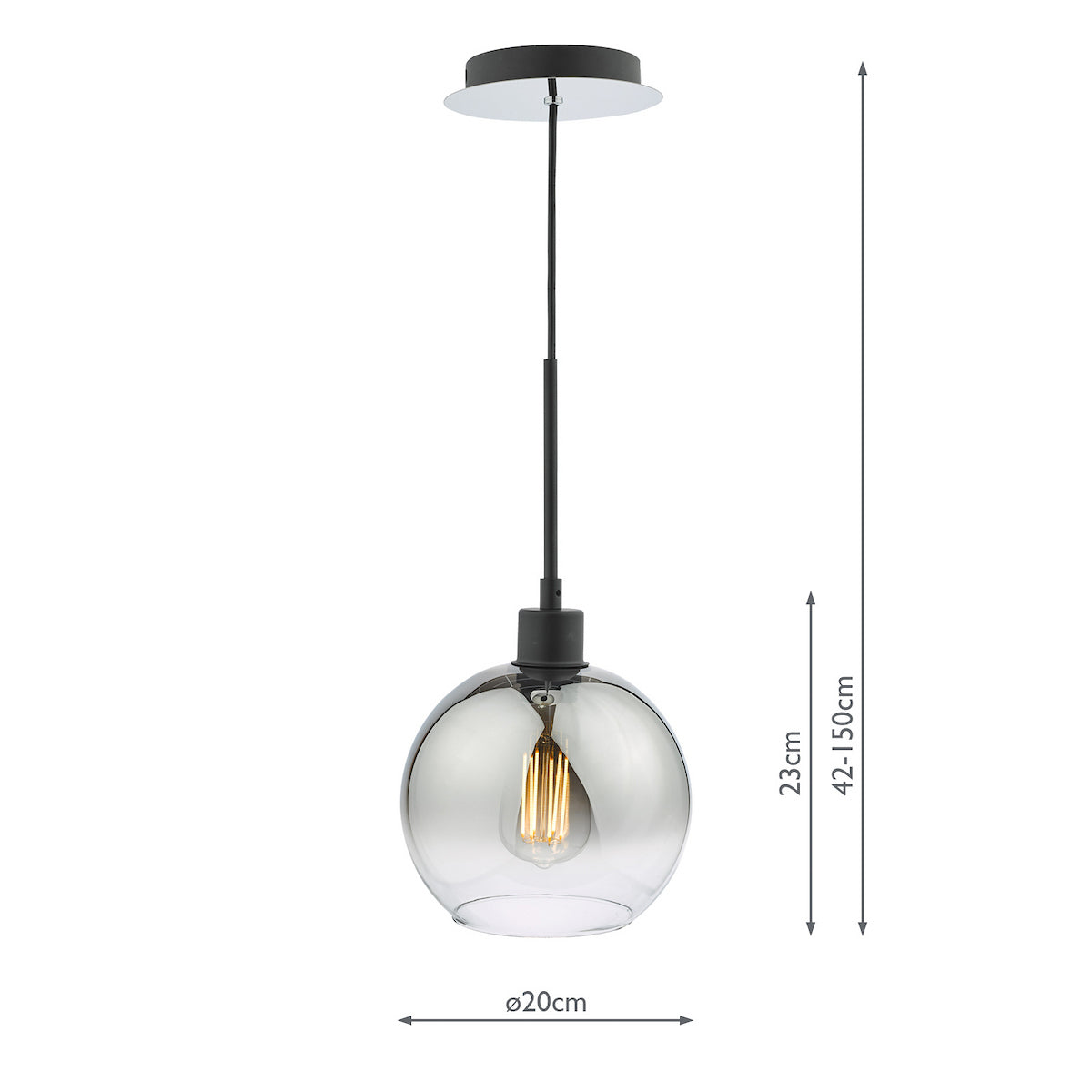 LYCIA 1LT PENDANT BLACK MIRROR OMBRE GLASS