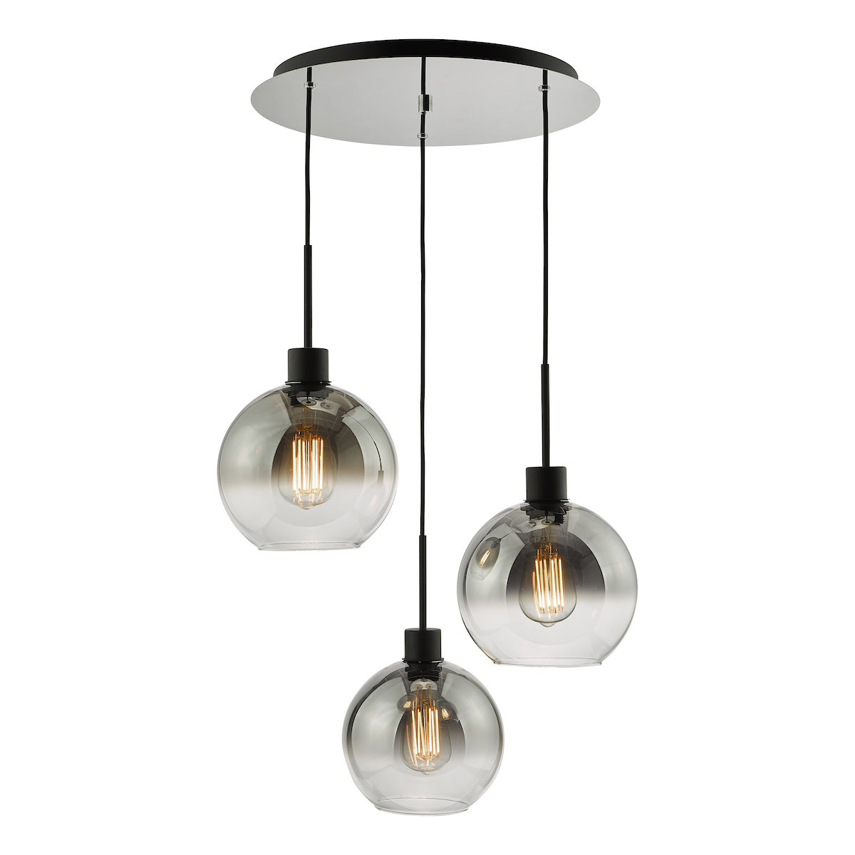 LYCIA 3LT CLUSTER PENDANT BLACK MIRROR OMBRE GLASS