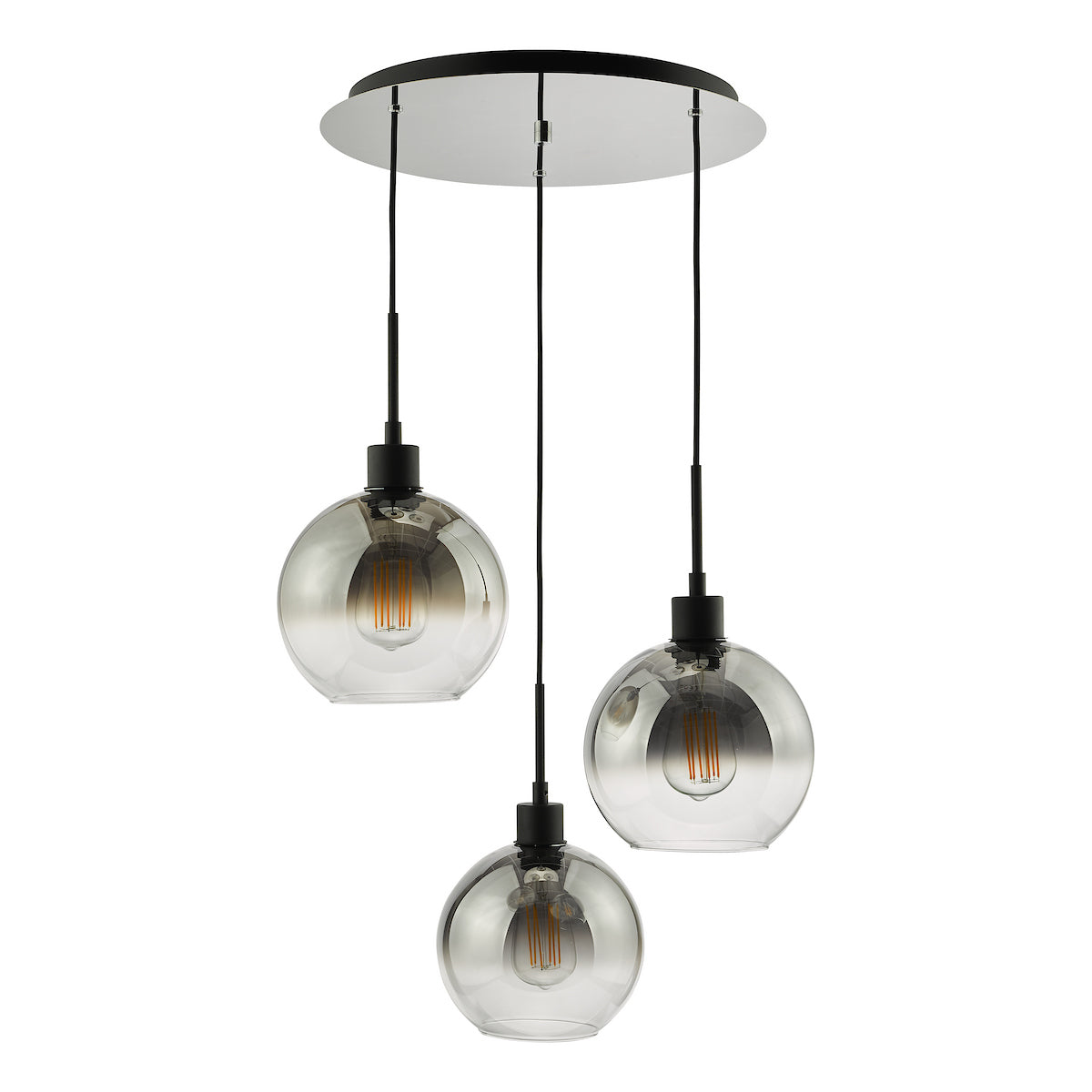 LYCIA 3LT CLUSTER PENDANT BLACK MIRROR OMBRE GLASS