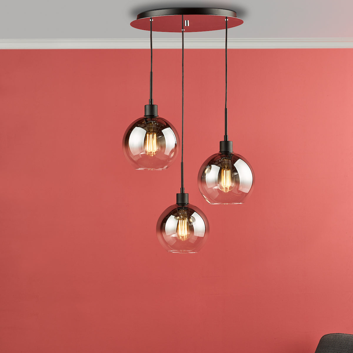LYCIA 3LT CLUSTER PENDANT BLACK MIRROR OMBRE GLASS