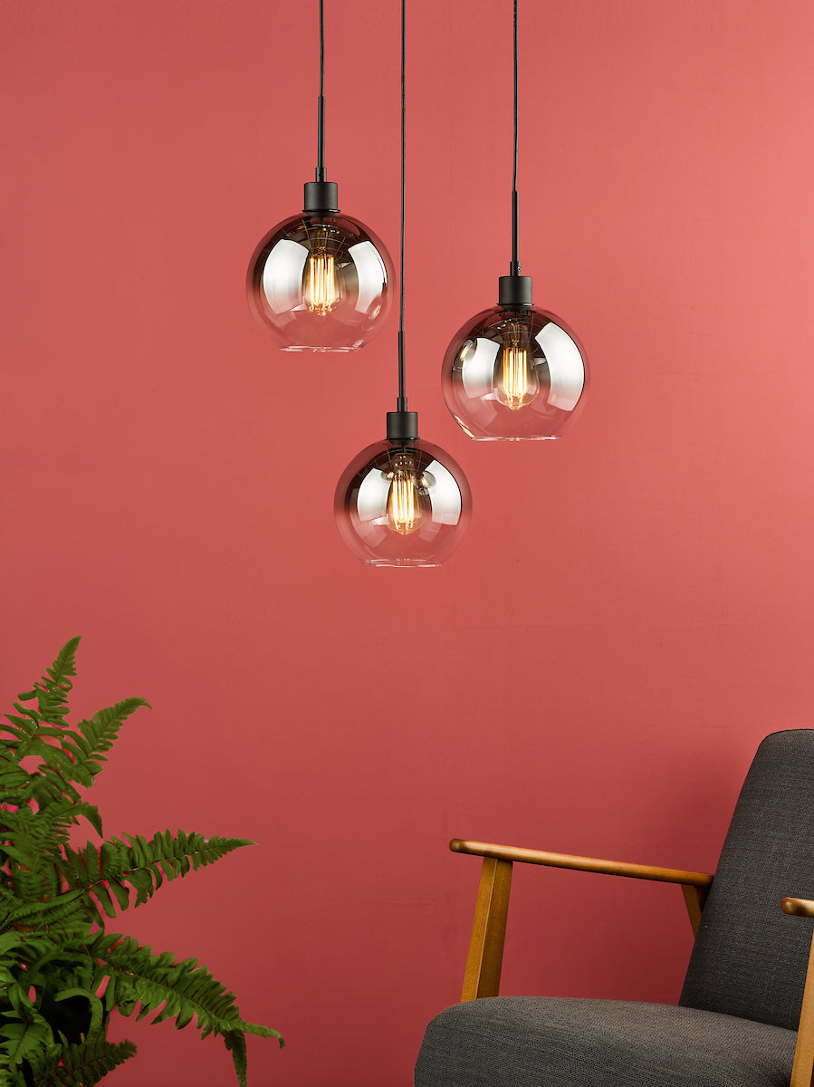 LYCIA 3LT CLUSTER PENDANT BLACK MIRROR OMBRE GLASS