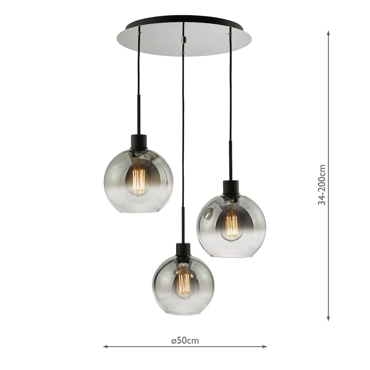 LYCIA 3LT CLUSTER PENDANT BLACK MIRROR OMBRE GLASS