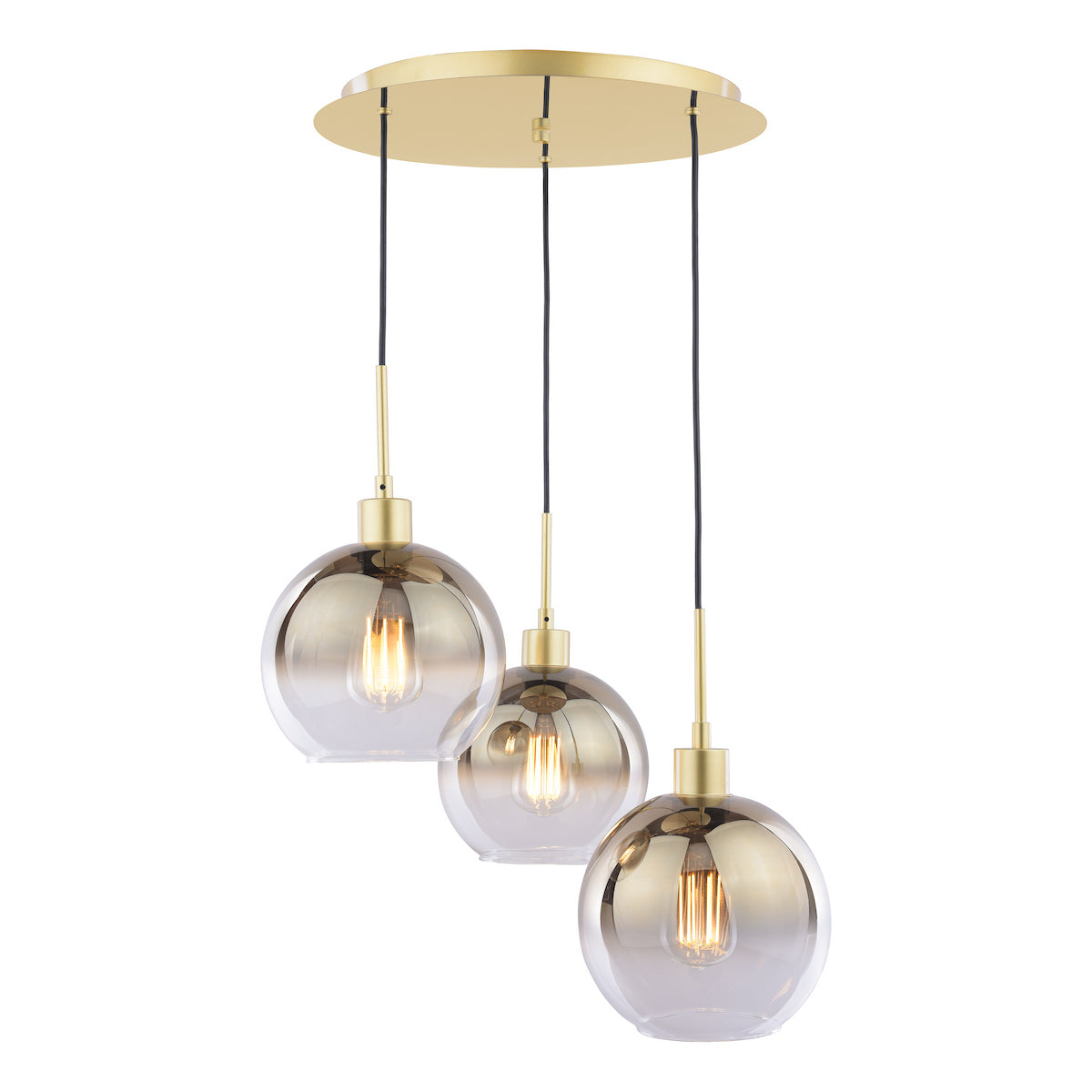 LYCIA 3LT CLUSTER PENDANT GOLD MIRROR OMBRE GLASS
