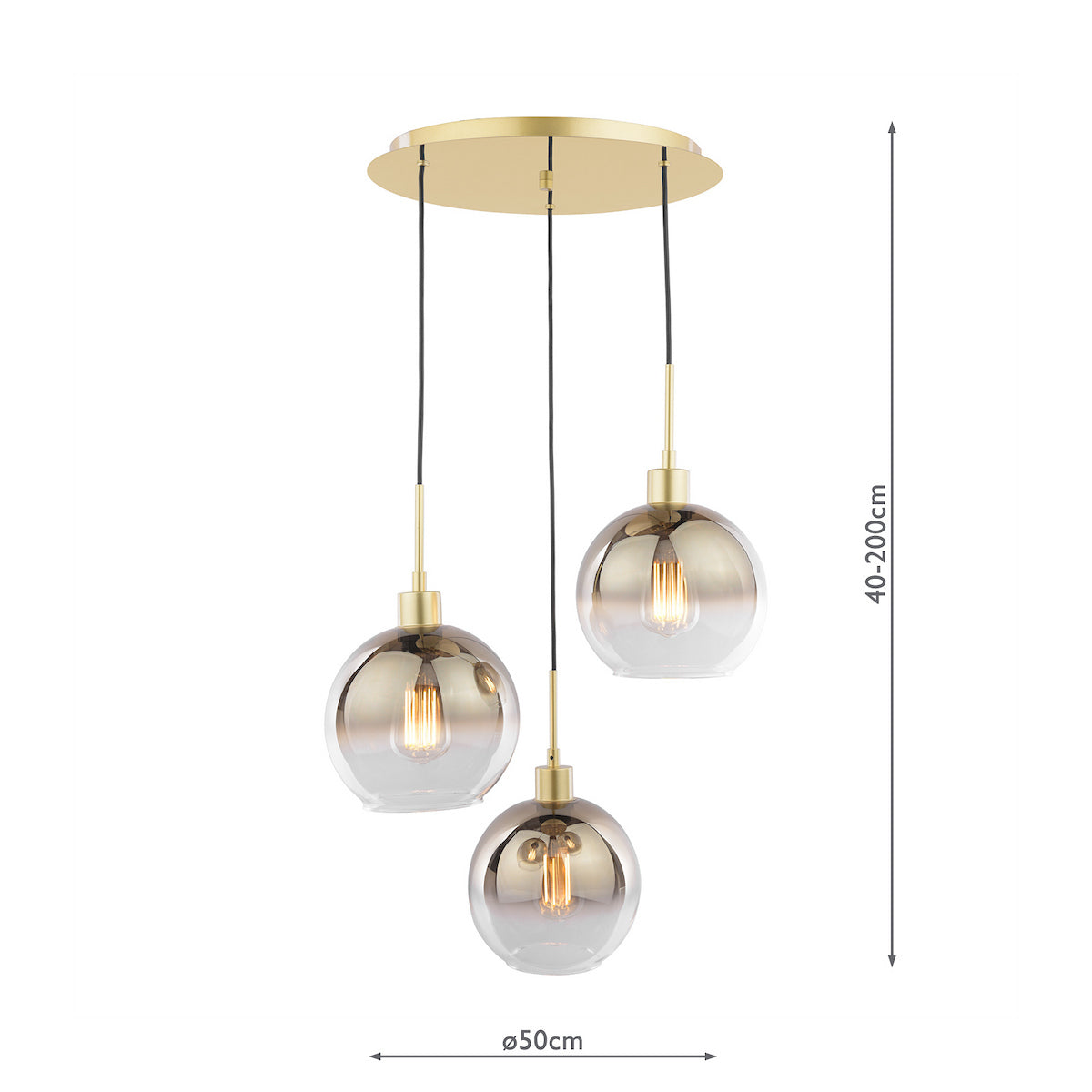 LYCIA 3LT CLUSTER PENDANT GOLD MIRROR OMBRE GLASS