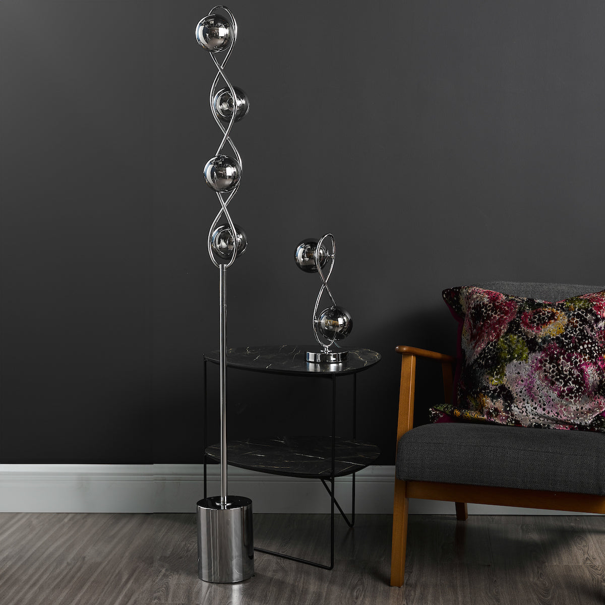 LYSANDRA 2LT TABLE LAMP POL CHR CW SMOKED GLASS