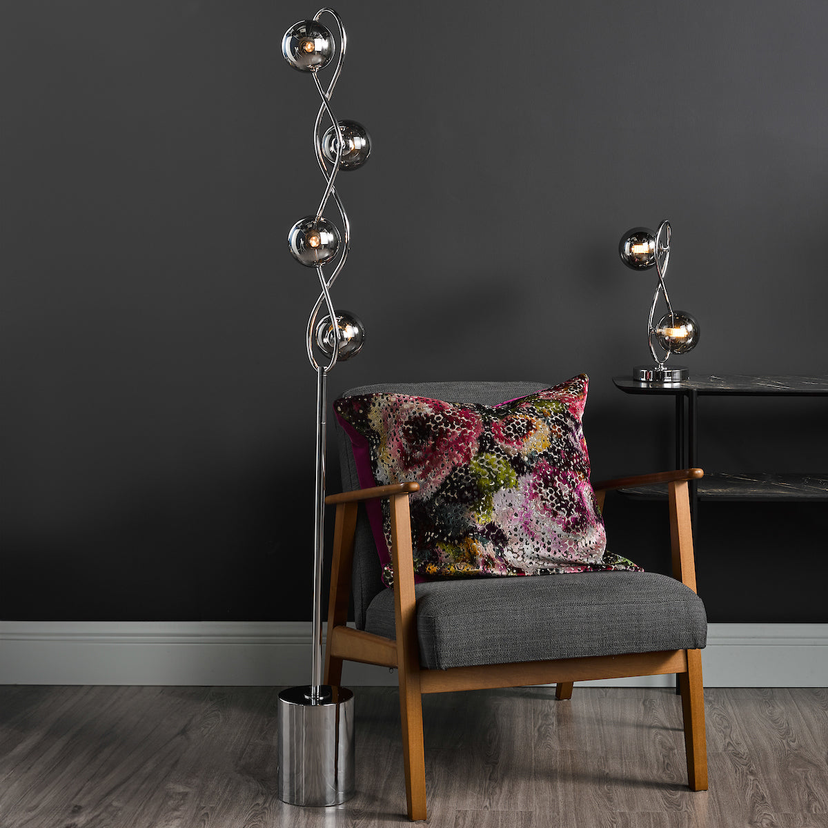 LYSANDRA 2LT TABLE LAMP POL CHR CW SMOKED GLASS