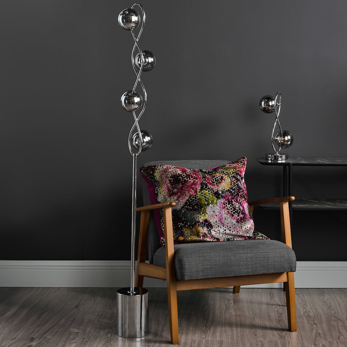 LYSANDRA 2LT TABLE LAMP POL CHR CW SMOKED GLASS