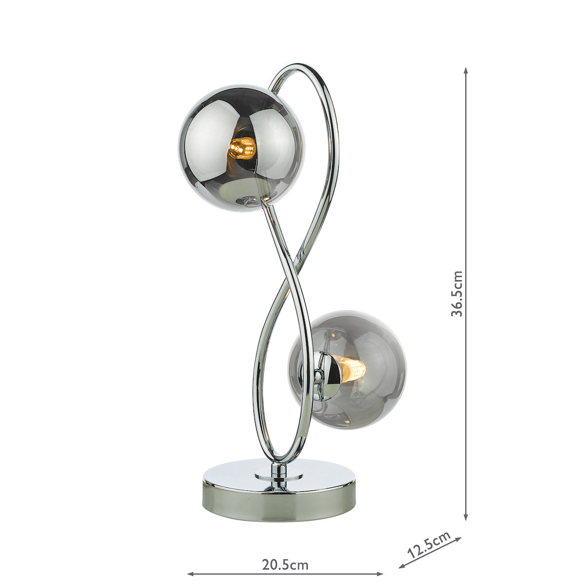LYSANDRA 2LT TABLE LAMP POL CHR CW SMOKED GLASS