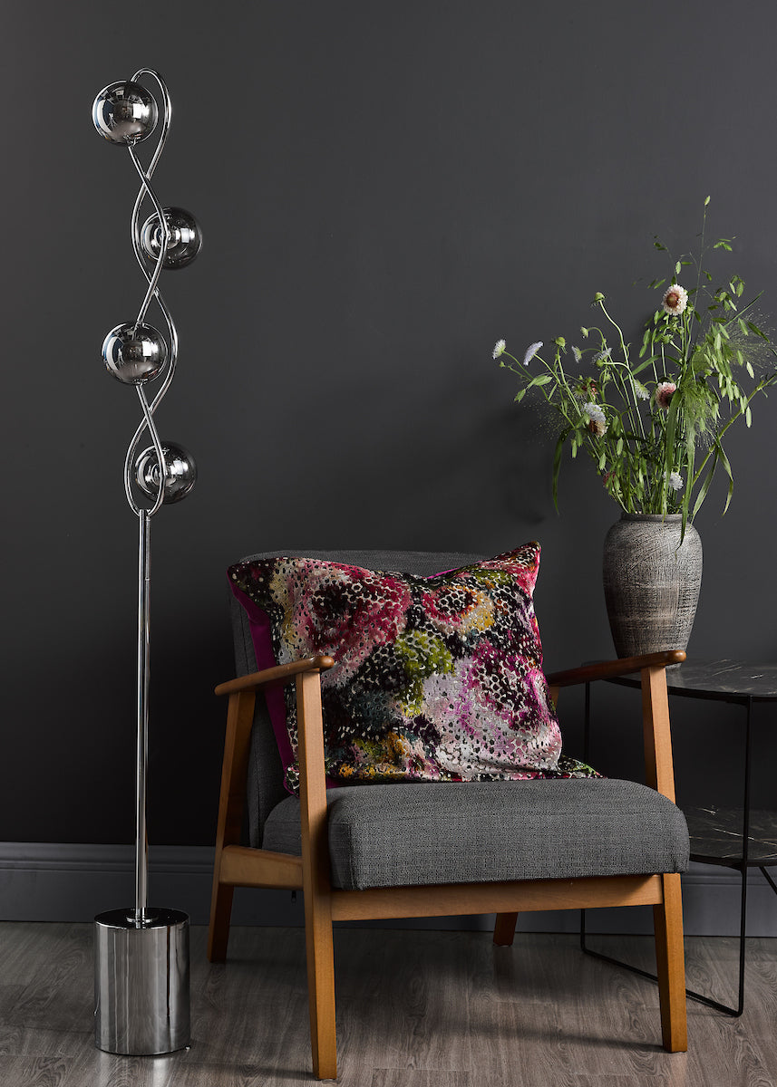 LYSANDRA 4LT FLOOR LAMP POL CHR CW SMOKED GLS