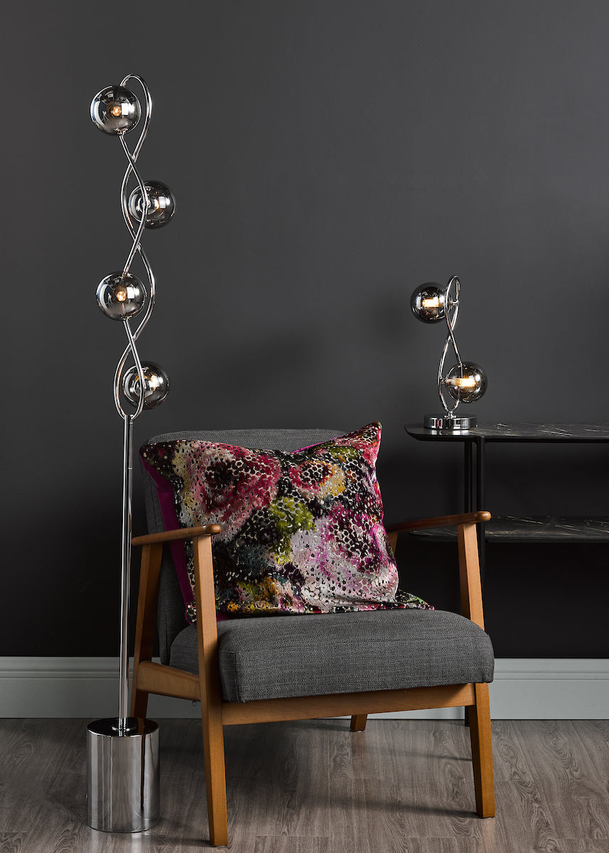 LYSANDRA 4LT FLOOR LAMP POL CHR CW SMOKED GLS