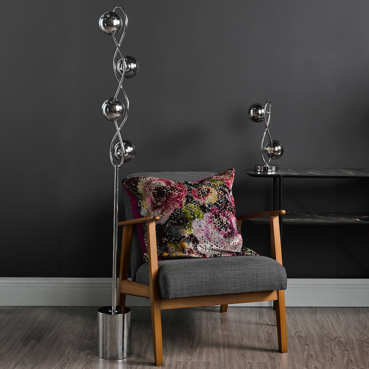 LYSANDRA 4LT FLOOR LAMP POL CHR CW SMOKED GLS