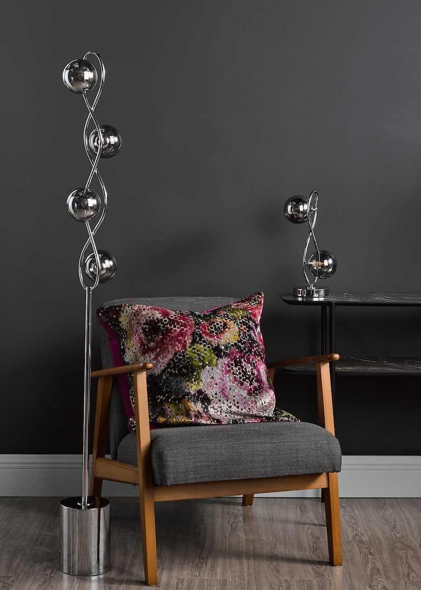 LYSANDRA 4LT FLOOR LAMP POL CHR CW SMOKED GLS