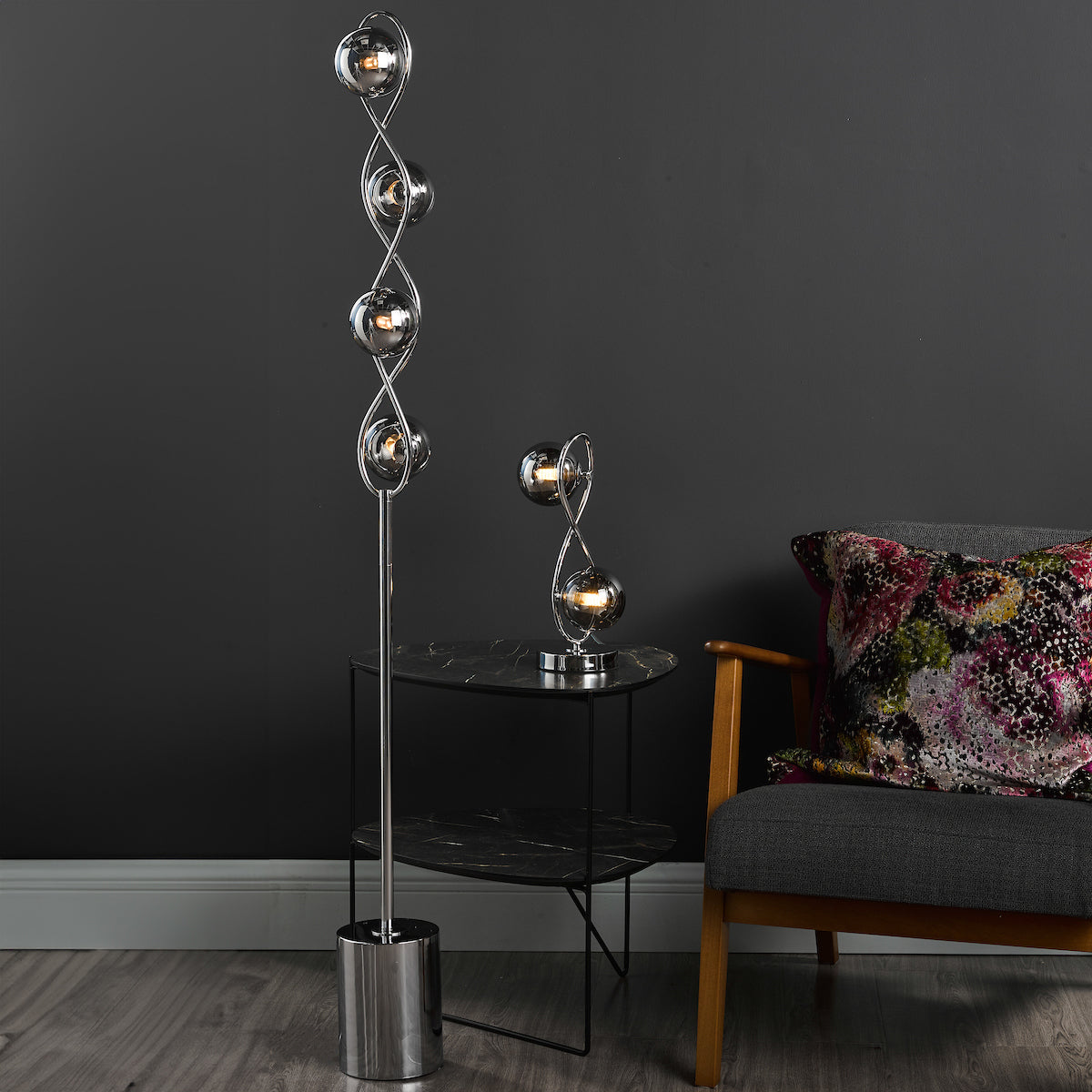 LYSANDRA 4LT FLOOR LAMP POL CHR CW SMOKED GLS