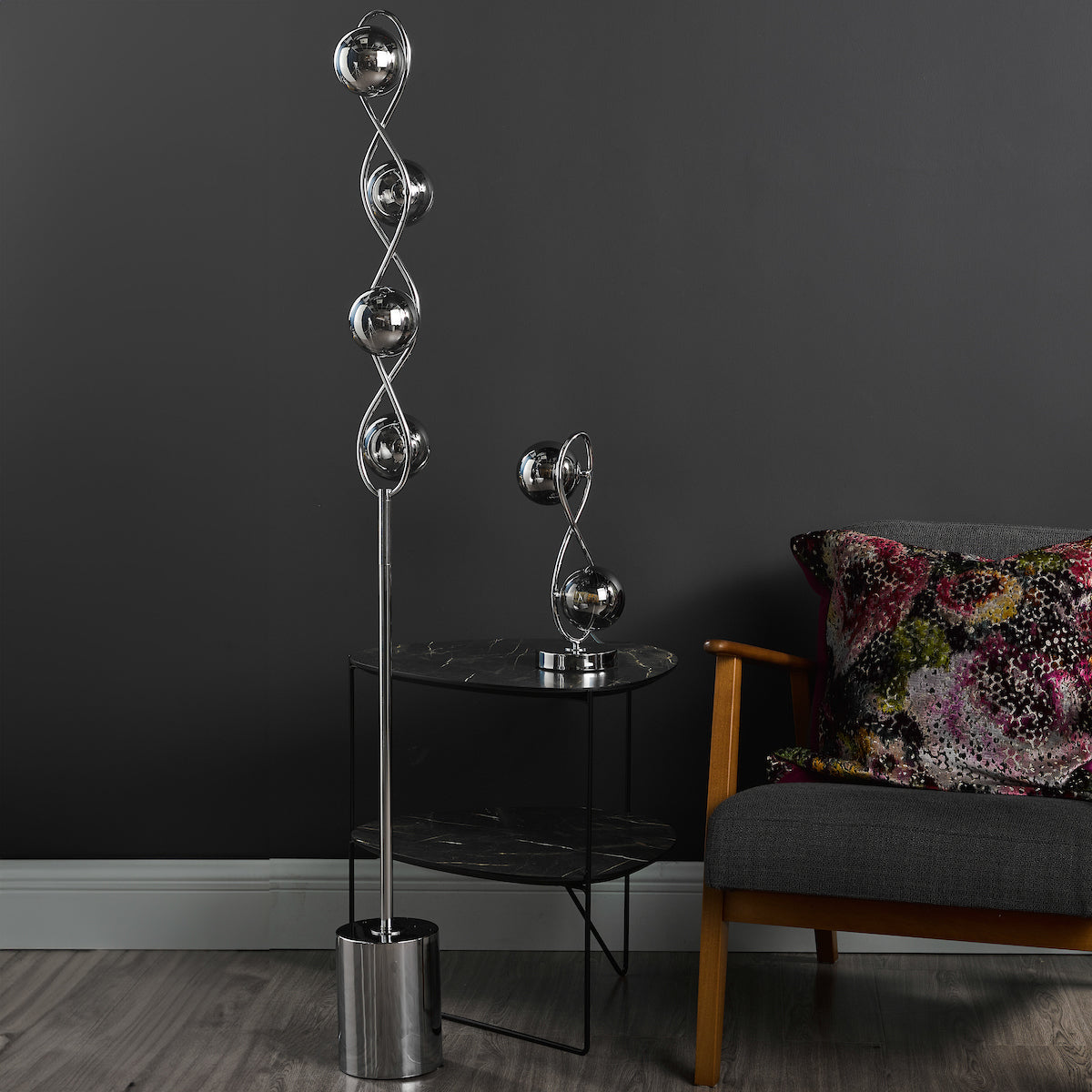 LYSANDRA 4LT FLOOR LAMP POL CHR CW SMOKED GLS