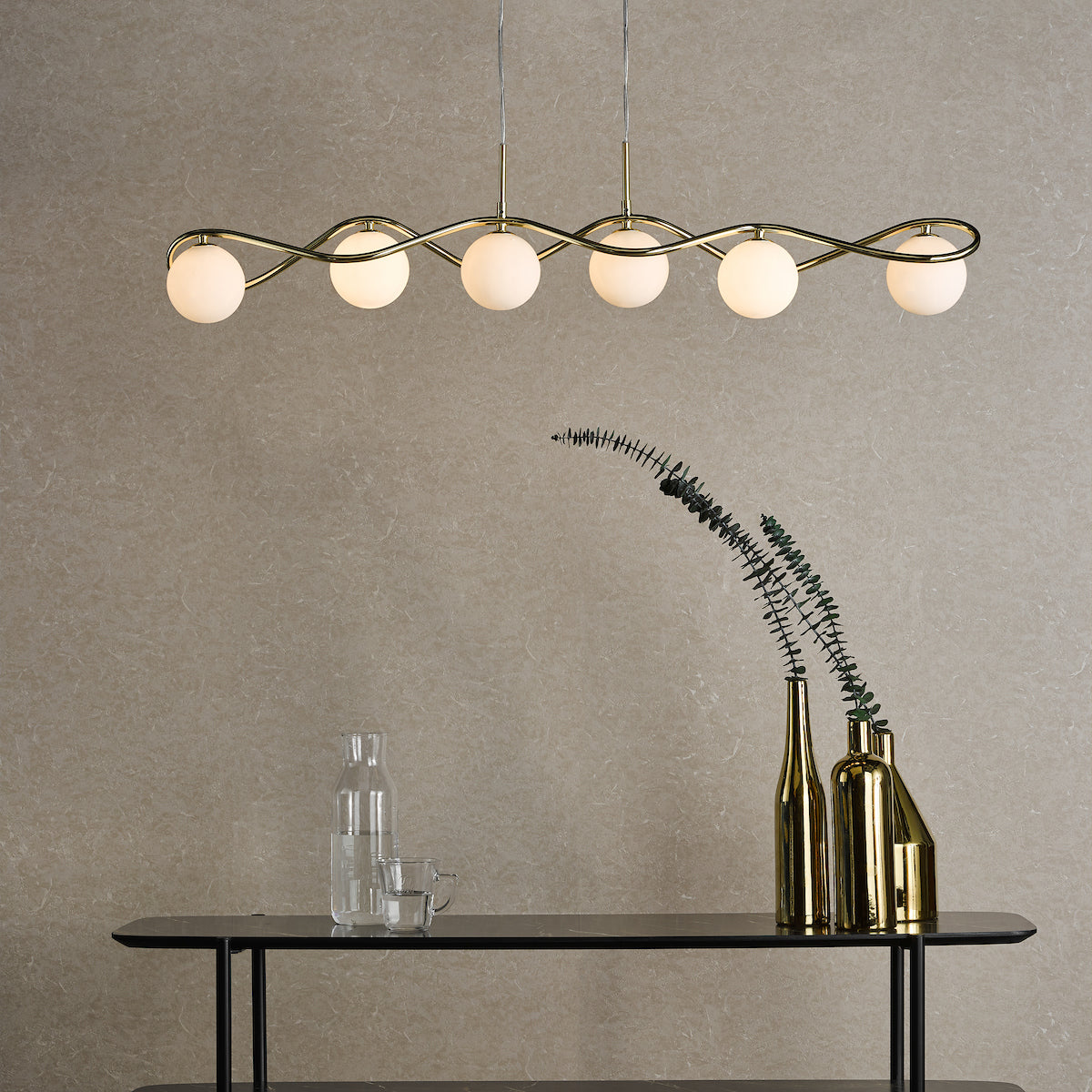 LYSANDRA 6LT BAR PENDANT POL GOLD CW OPAL GLS