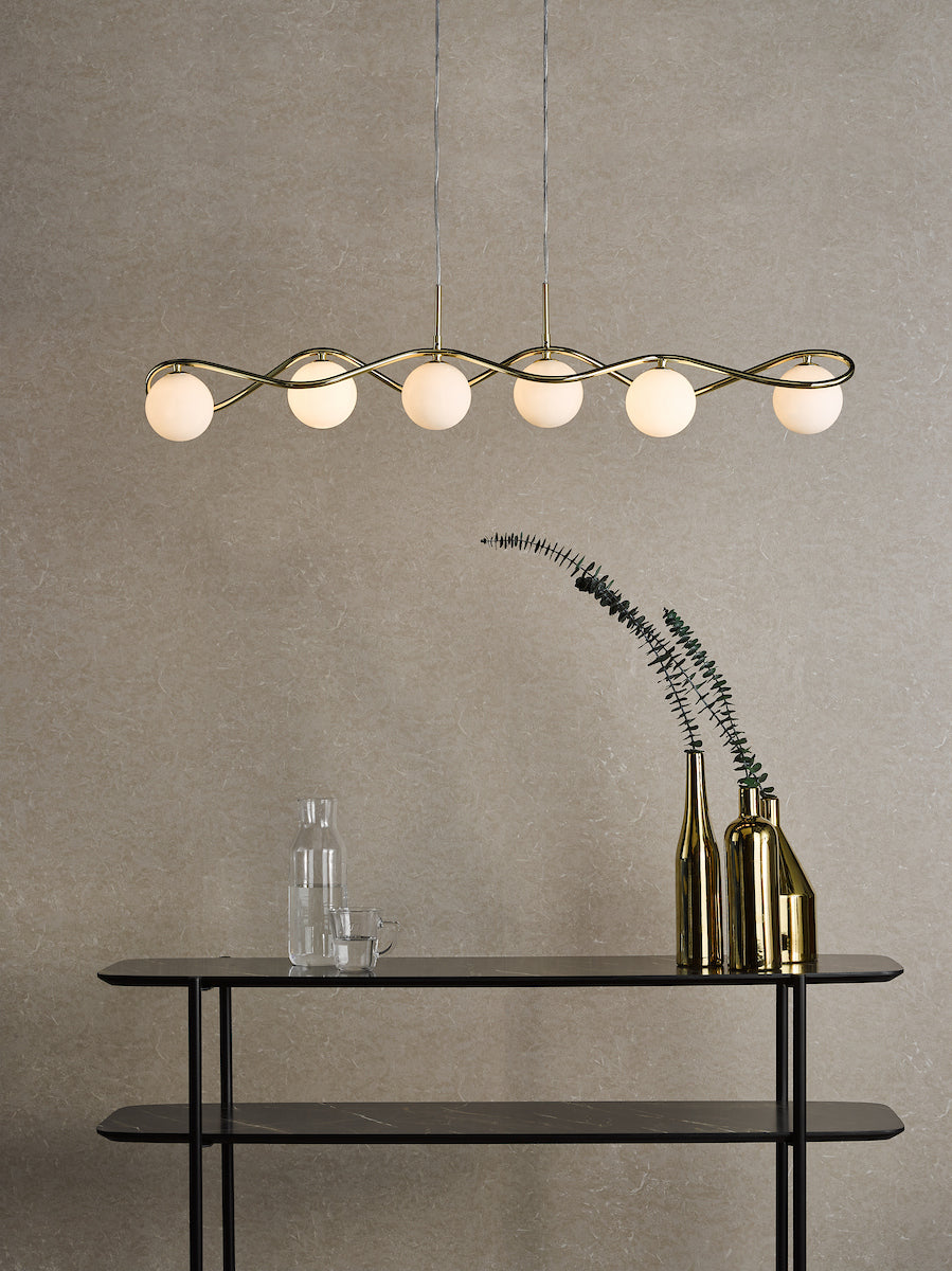 LYSANDRA 6LT BAR PENDANT POL GOLD CW OPAL GLS
