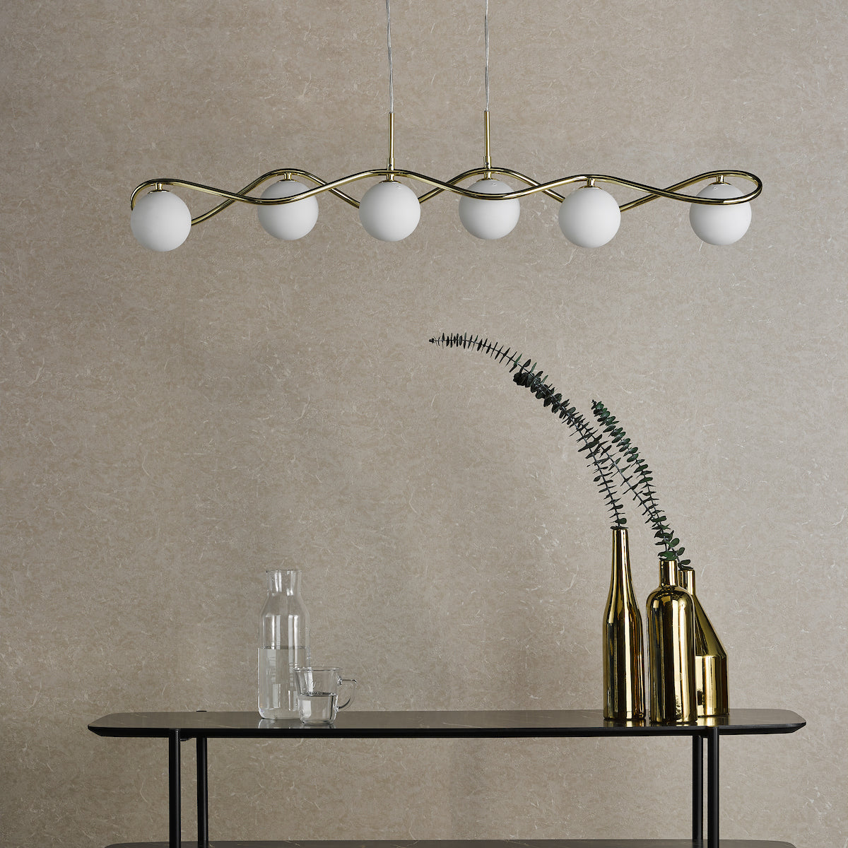 LYSANDRA 6LT BAR PENDANT POL GOLD CW OPAL GLS