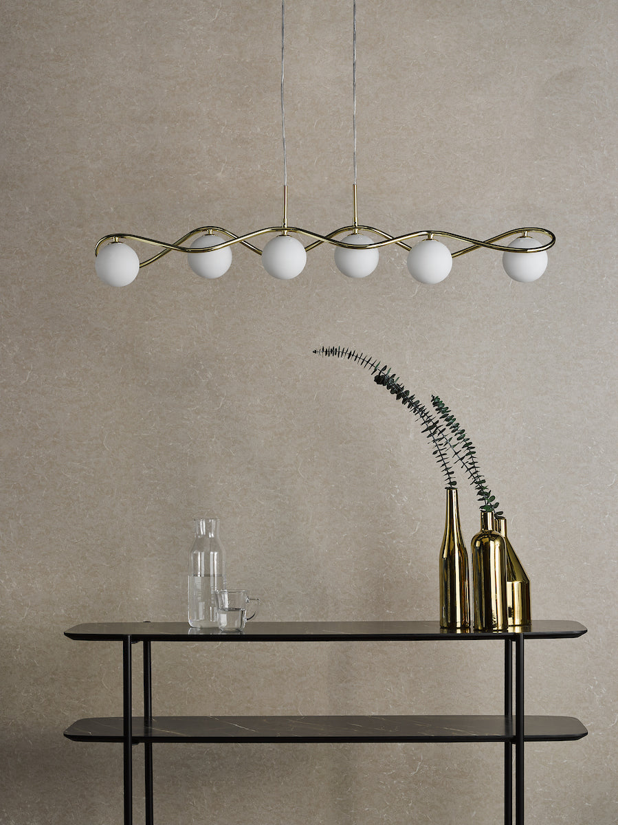 LYSANDRA 6LT BAR PENDANT POL GOLD CW OPAL GLS