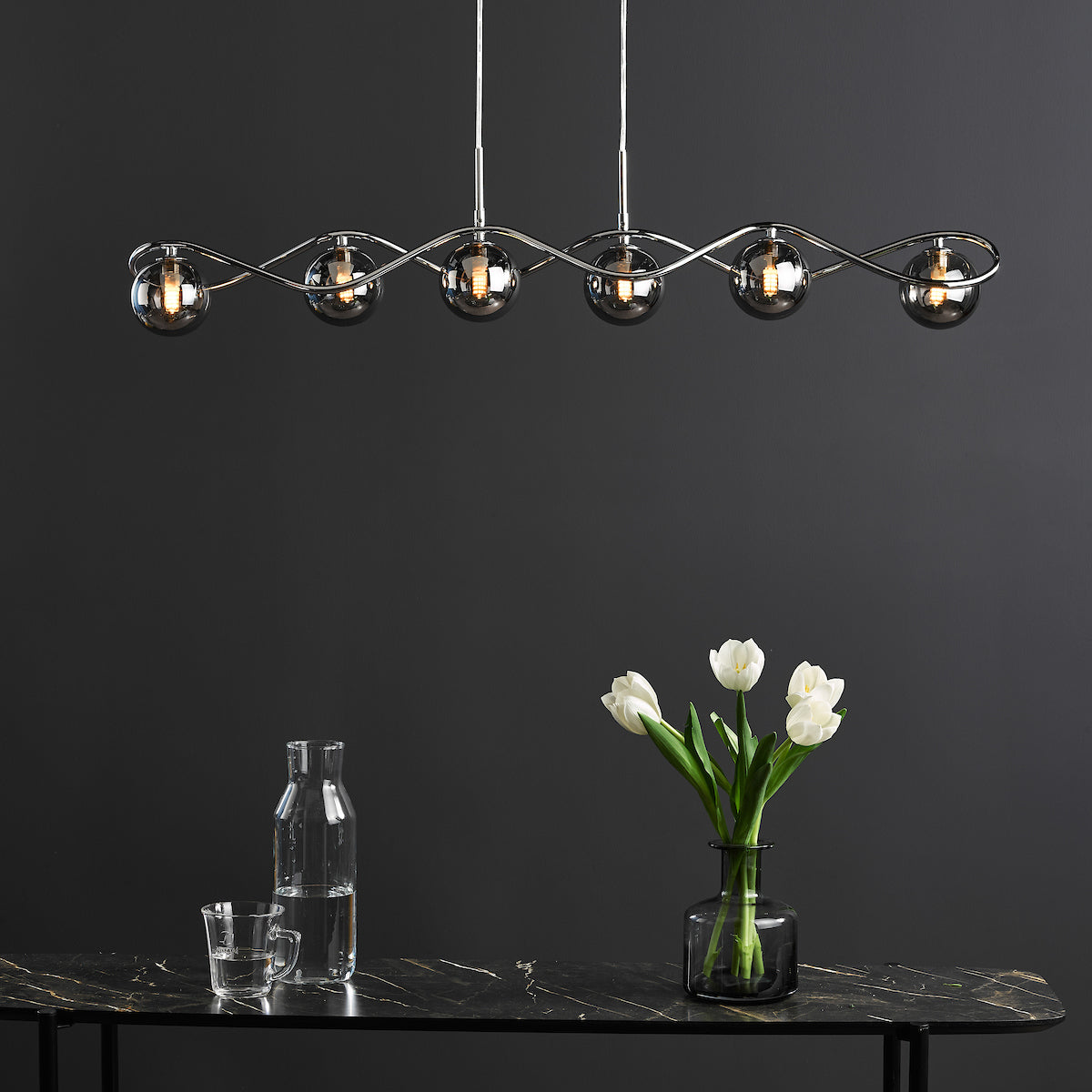 LYSANDRA 6LT BAR PENDANT POL CHR CW SMOKED GLS