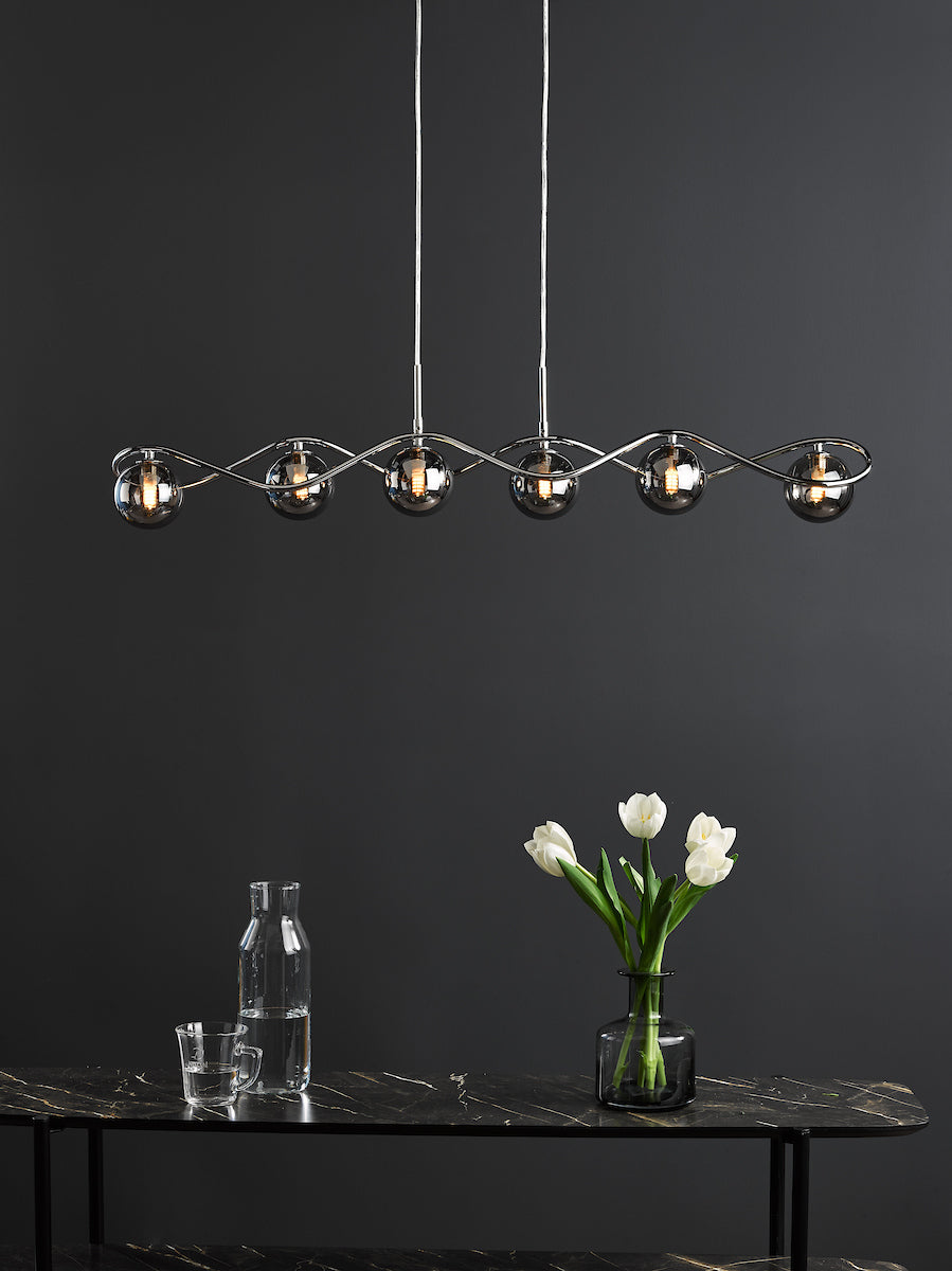 LYSANDRA 6LT BAR PENDANT POL CHR CW SMOKED GLS