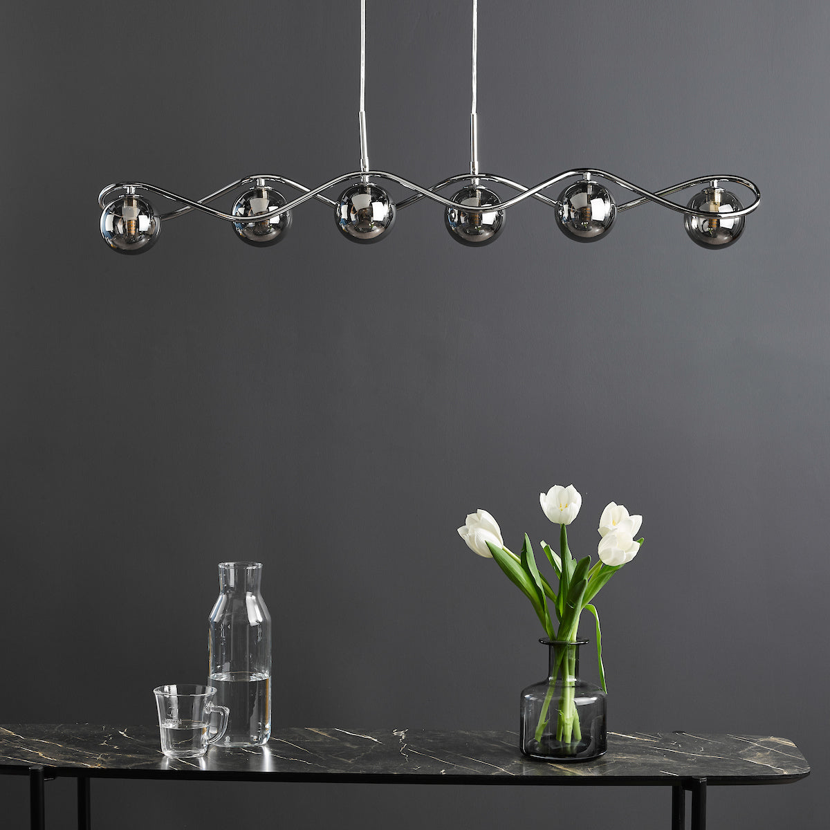 LYSANDRA 6LT BAR PENDANT POL CHR CW SMOKED GLS