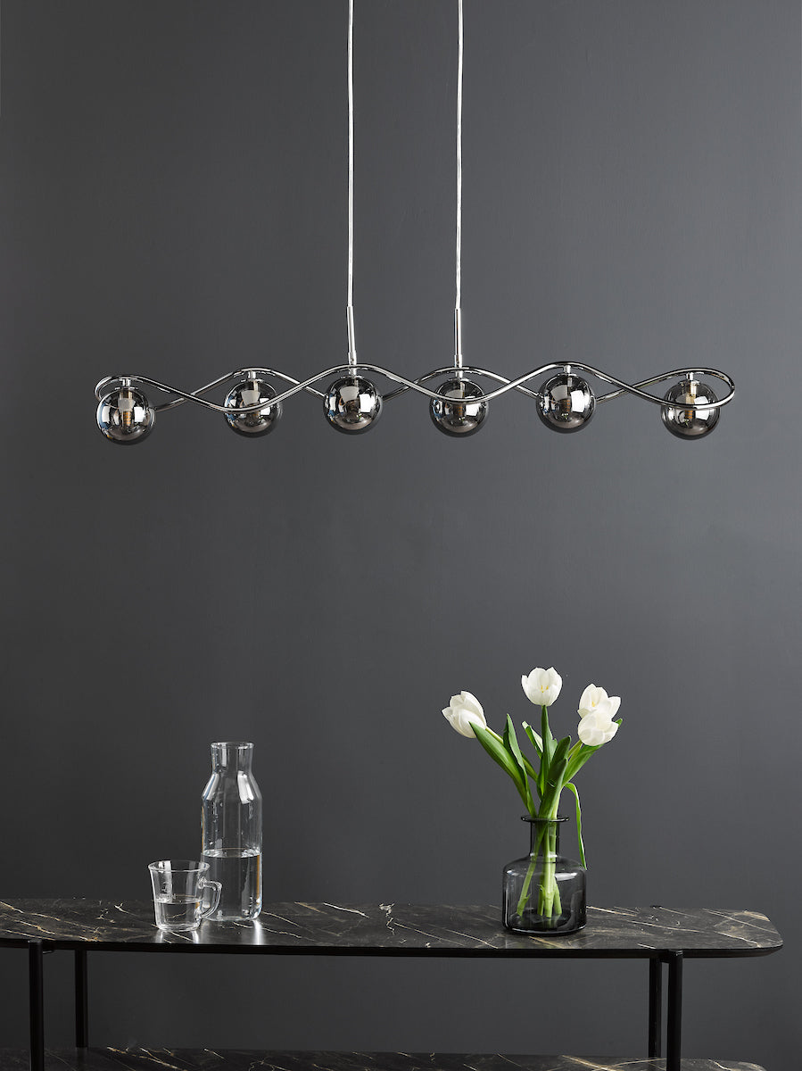 LYSANDRA 6LT BAR PENDANT POL CHR CW SMOKED GLS