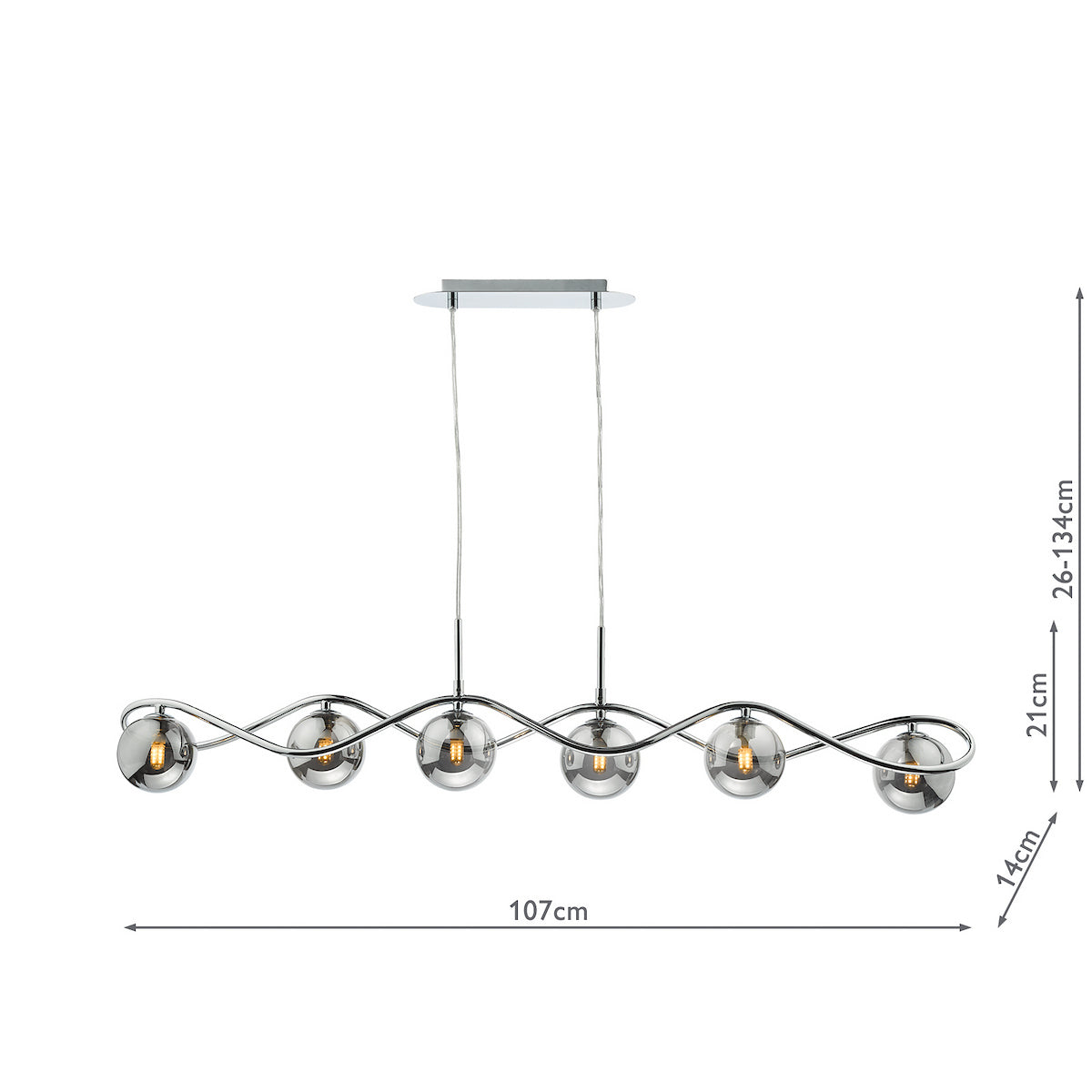 LYSANDRA 6LT BAR PENDANT POL CHR CW SMOKED GLS