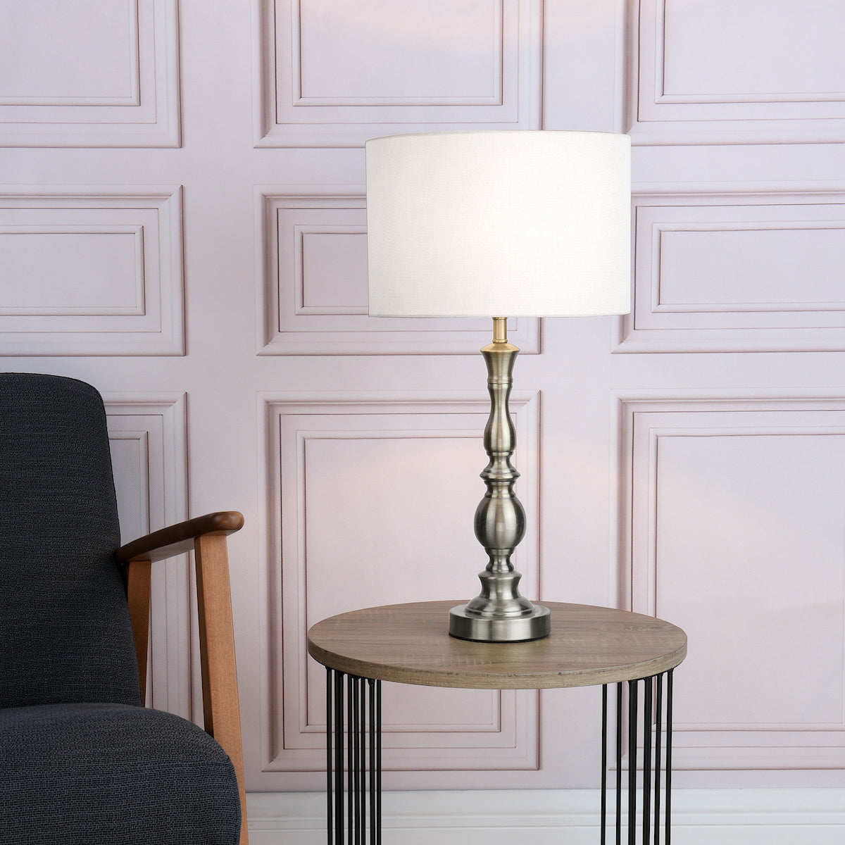 MADRID TABLE LAMP SATIN CHROME CW SHADE