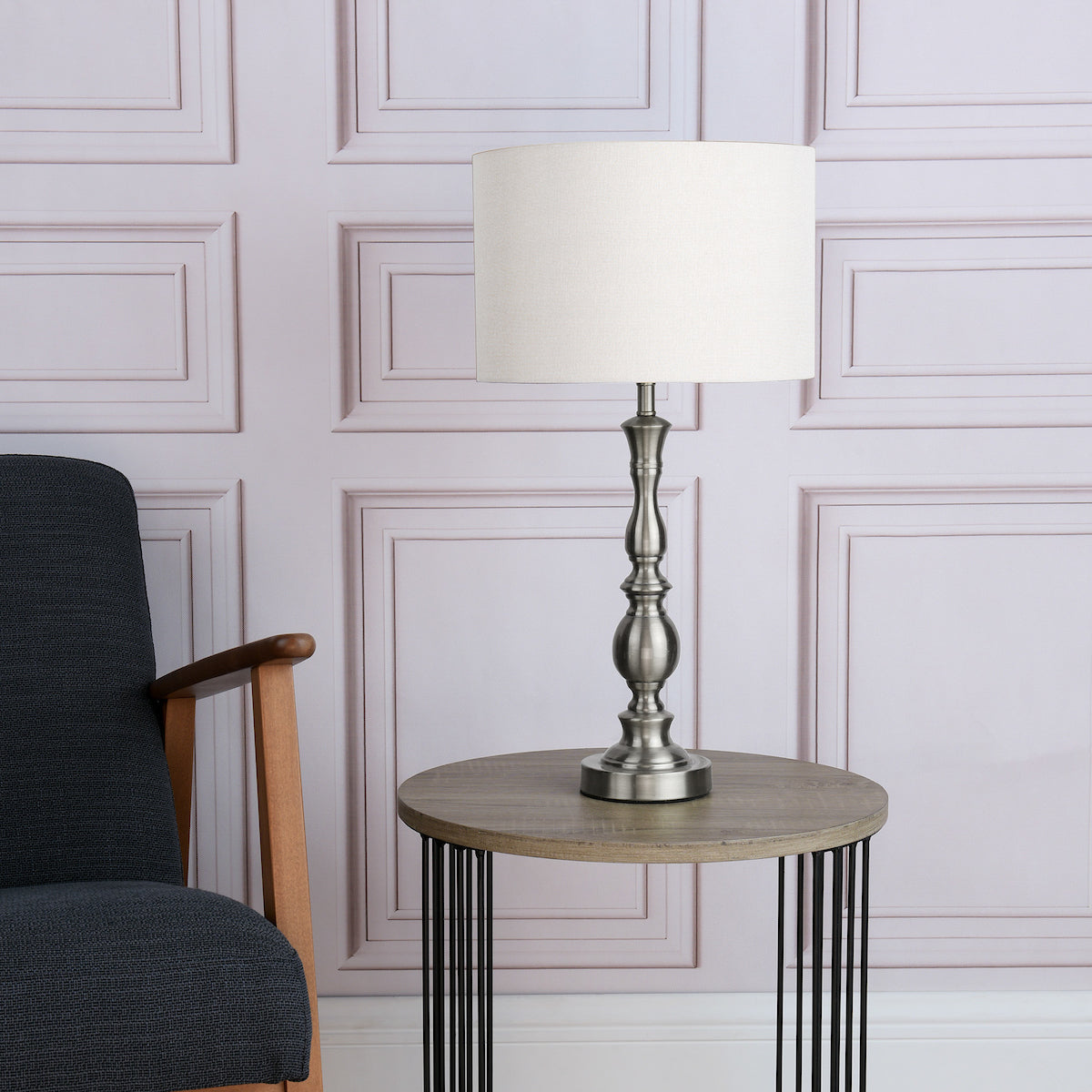 MADRID TABLE LAMP SATIN CHROME CW SHADE