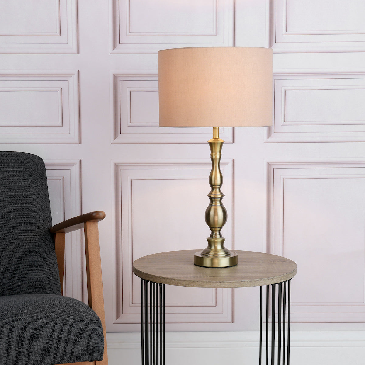 MADRID TABLE LAMP CW SHADE ANTIQUE BRASS