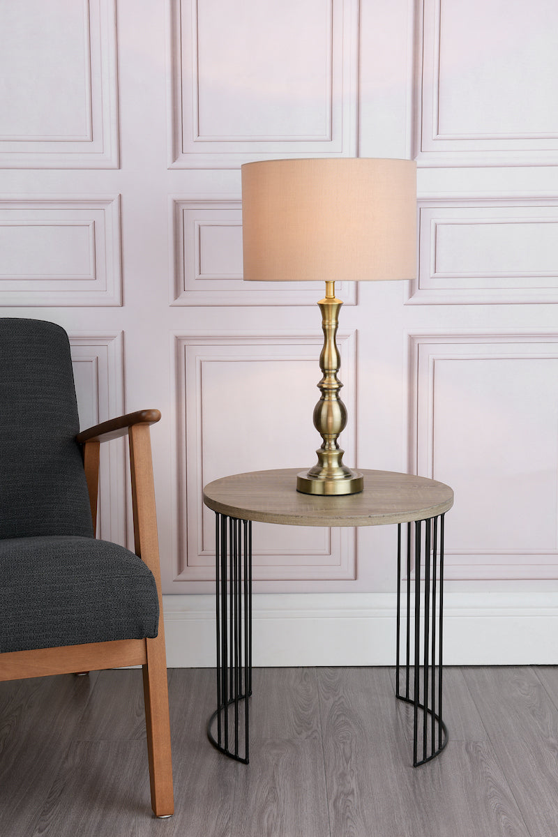 MADRID TABLE LAMP CW SHADE ANTIQUE BRASS