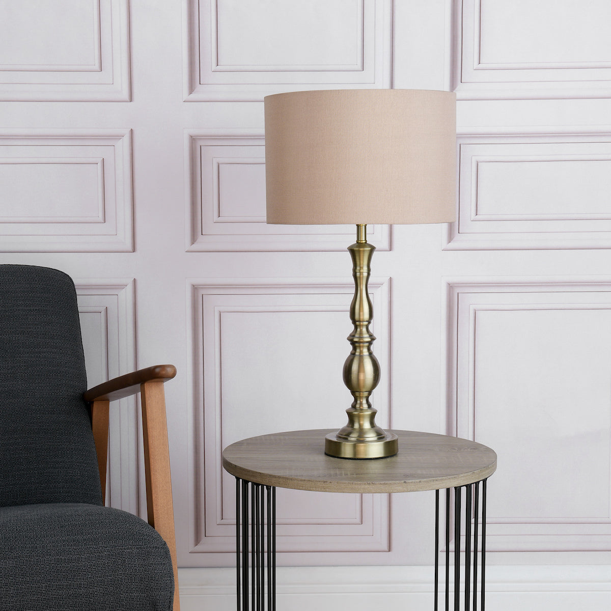 MADRID TABLE LAMP CW SHADE ANTIQUE BRASS