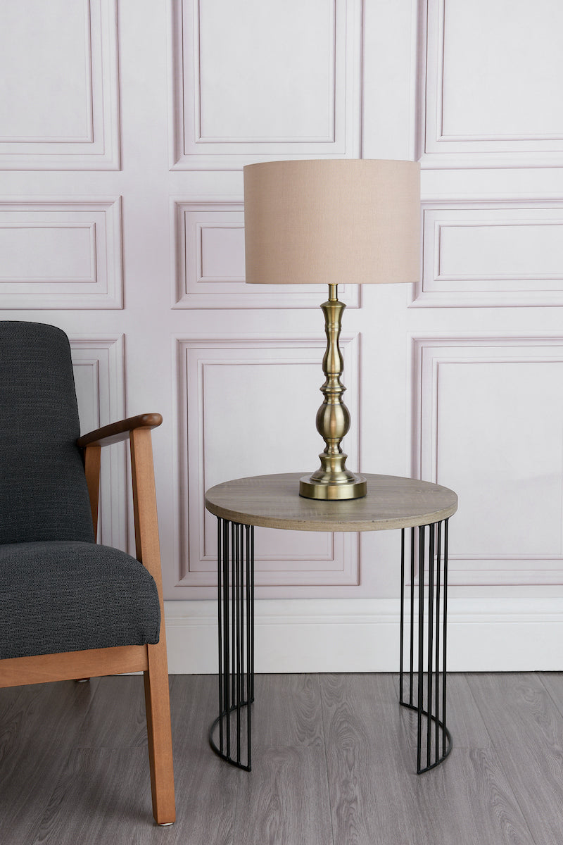 MADRID TABLE LAMP CW SHADE ANTIQUE BRASS