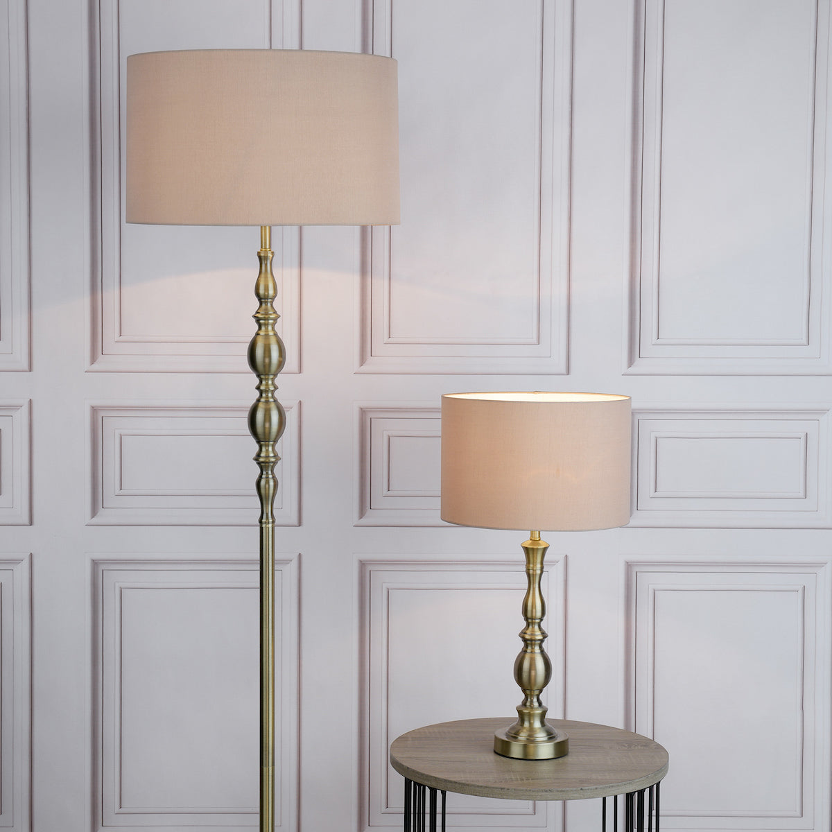 MADRID TABLE LAMP CW SHADE ANTIQUE BRASS