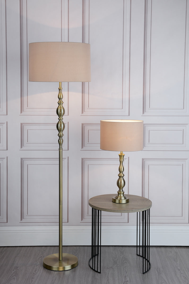 MADRID TABLE LAMP CW SHADE ANTIQUE BRASS