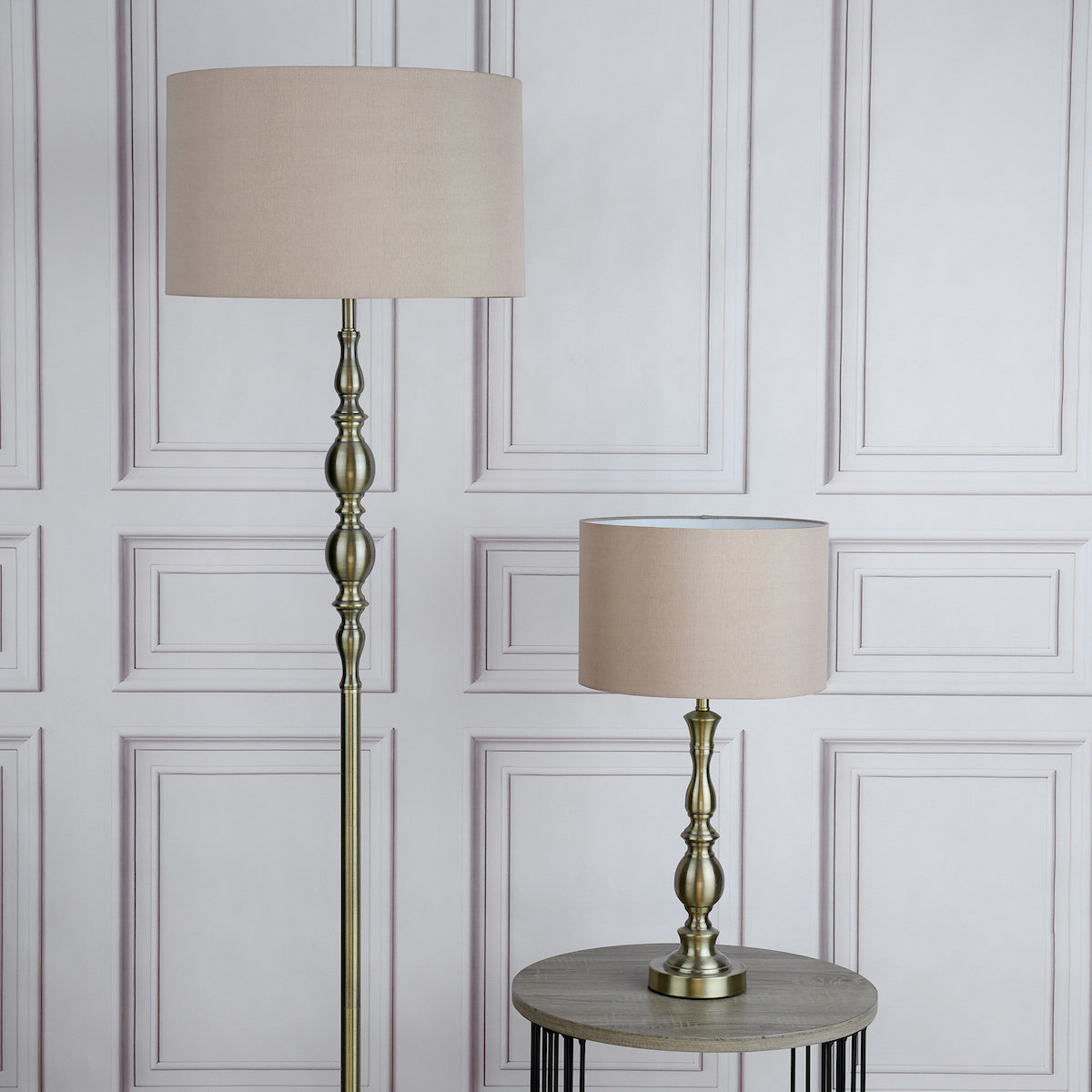 MADRID TABLE LAMP CW SHADE ANTIQUE BRASS