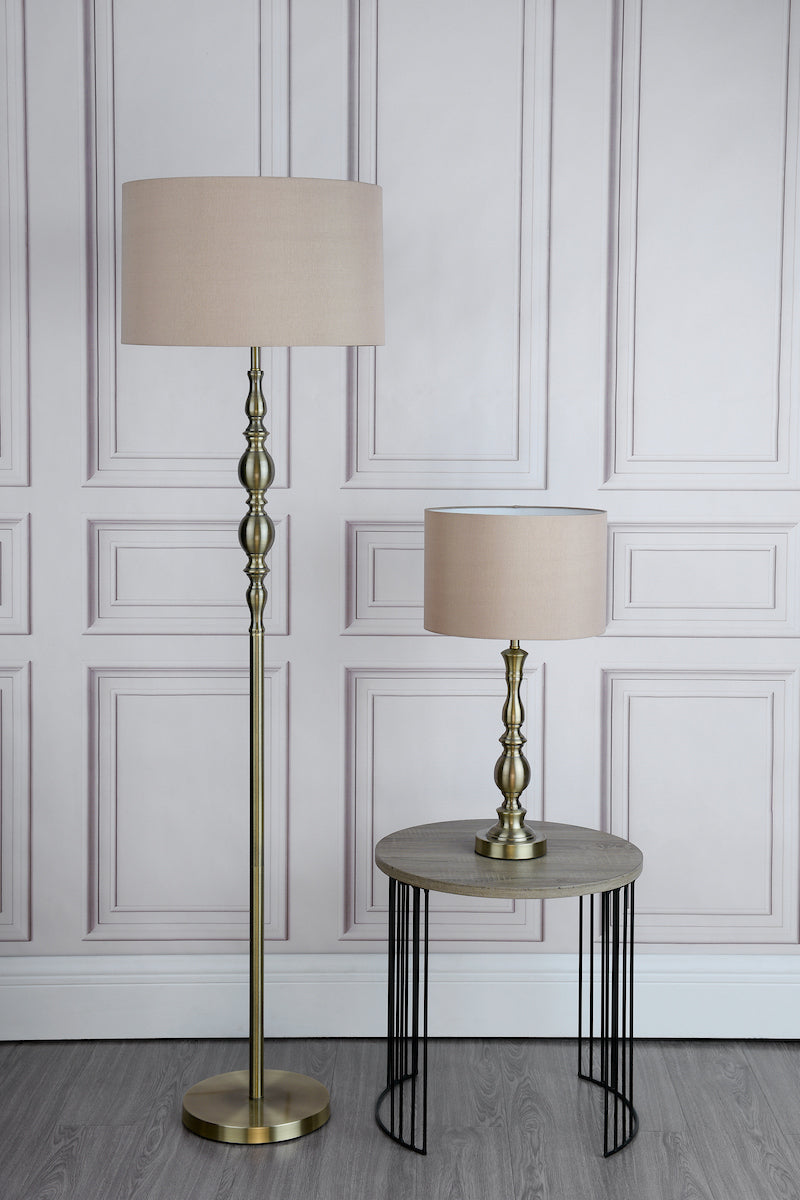 MADRID TABLE LAMP CW SHADE ANTIQUE BRASS