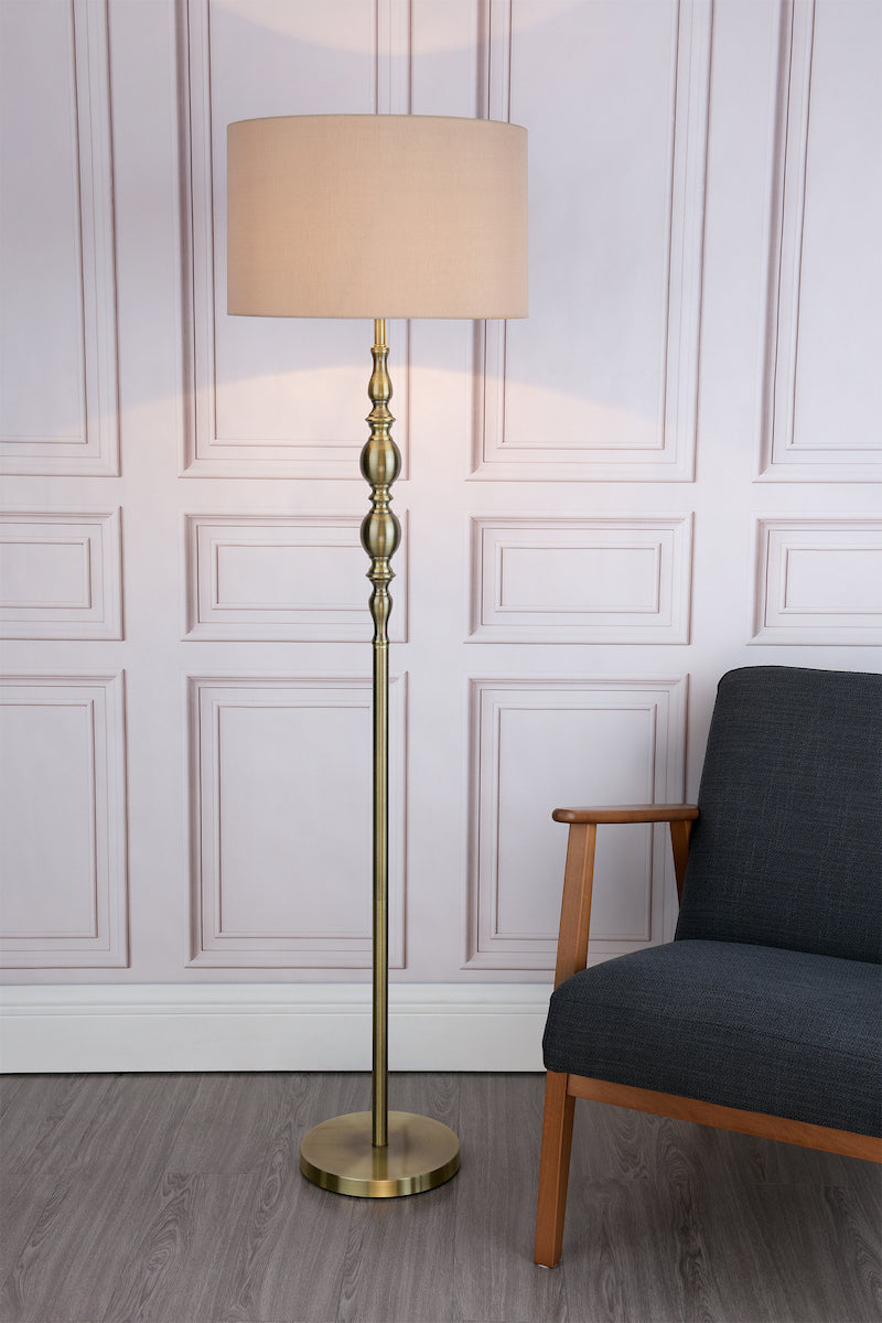 MADRID FLOOR LAMP CW SHADE ANTIQUE BRASS