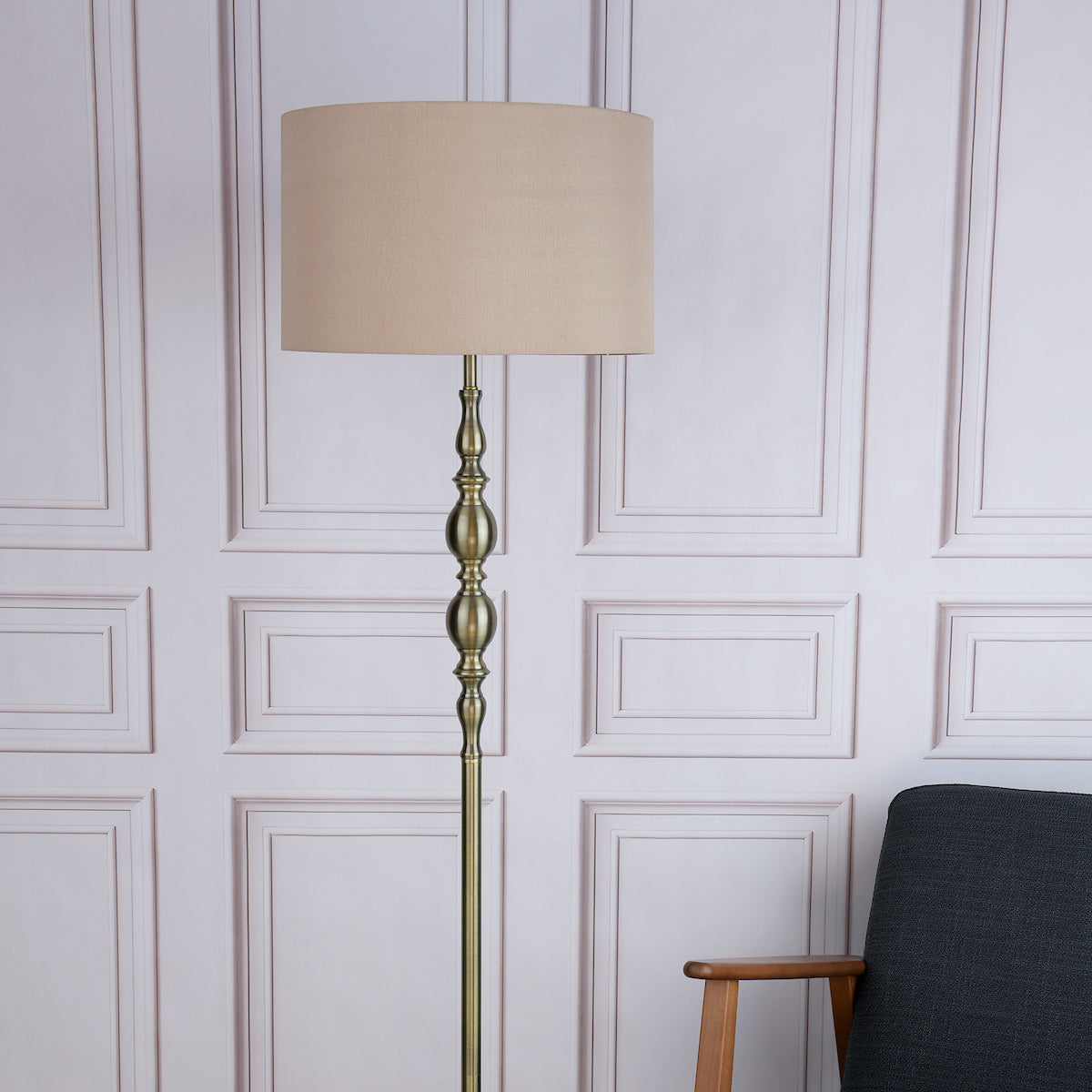 MADRID FLOOR LAMP CW SHADE ANTIQUE BRASS
