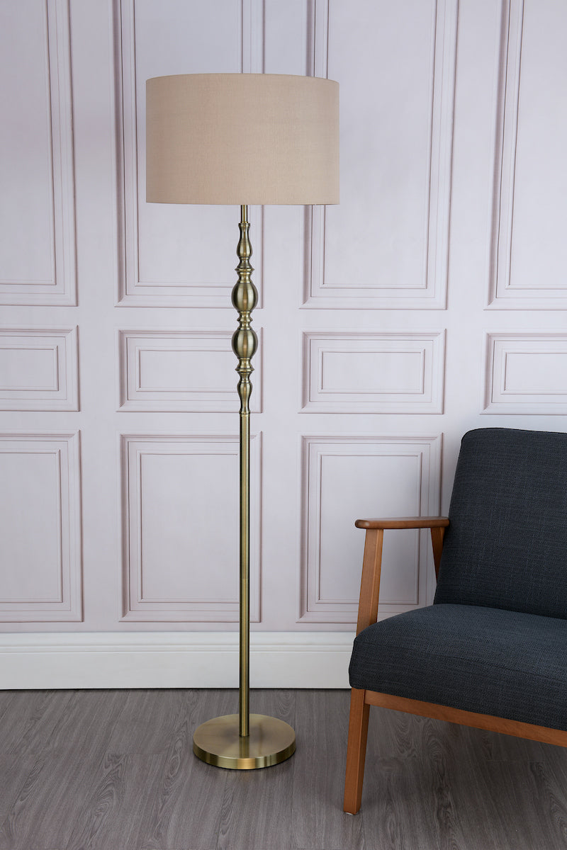 MADRID FLOOR LAMP CW SHADE ANTIQUE BRASS