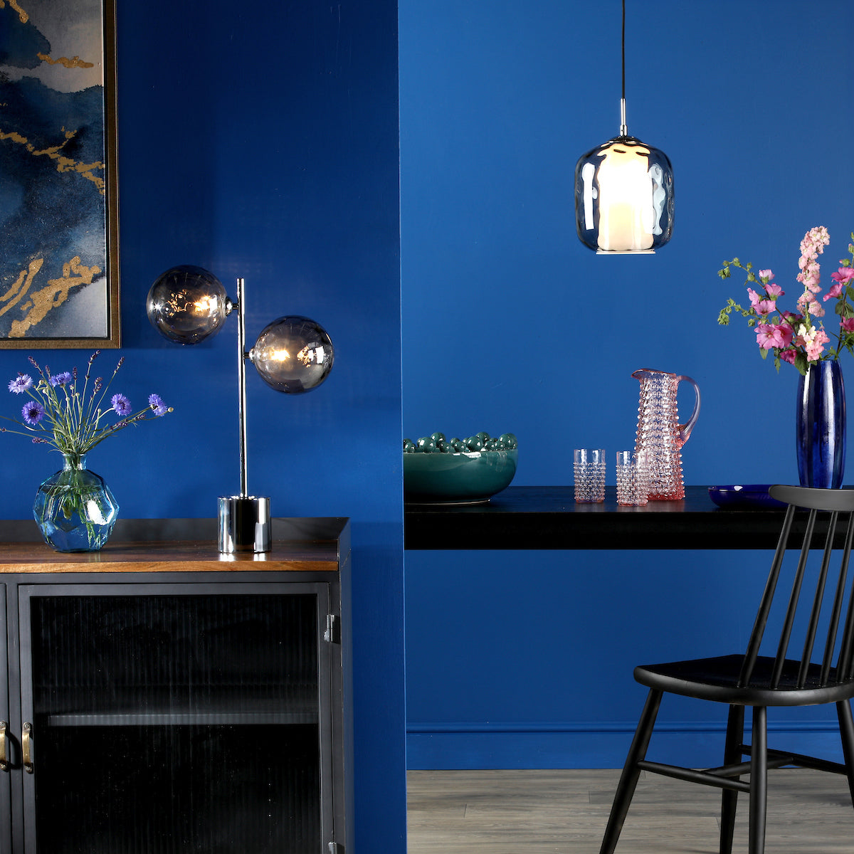 MAJELLA 1LT PENDANT POL CHR WITH SMOKED GLS