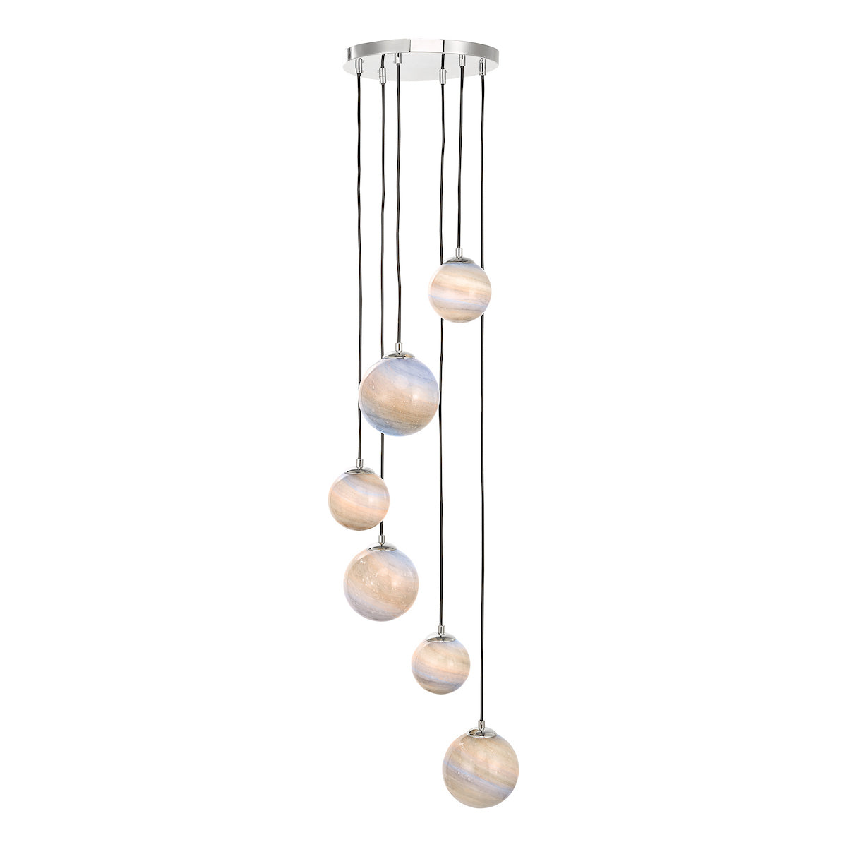 MIKARA 6LT CLUSTER MARBLE EFFECT GLASS & POL CHR