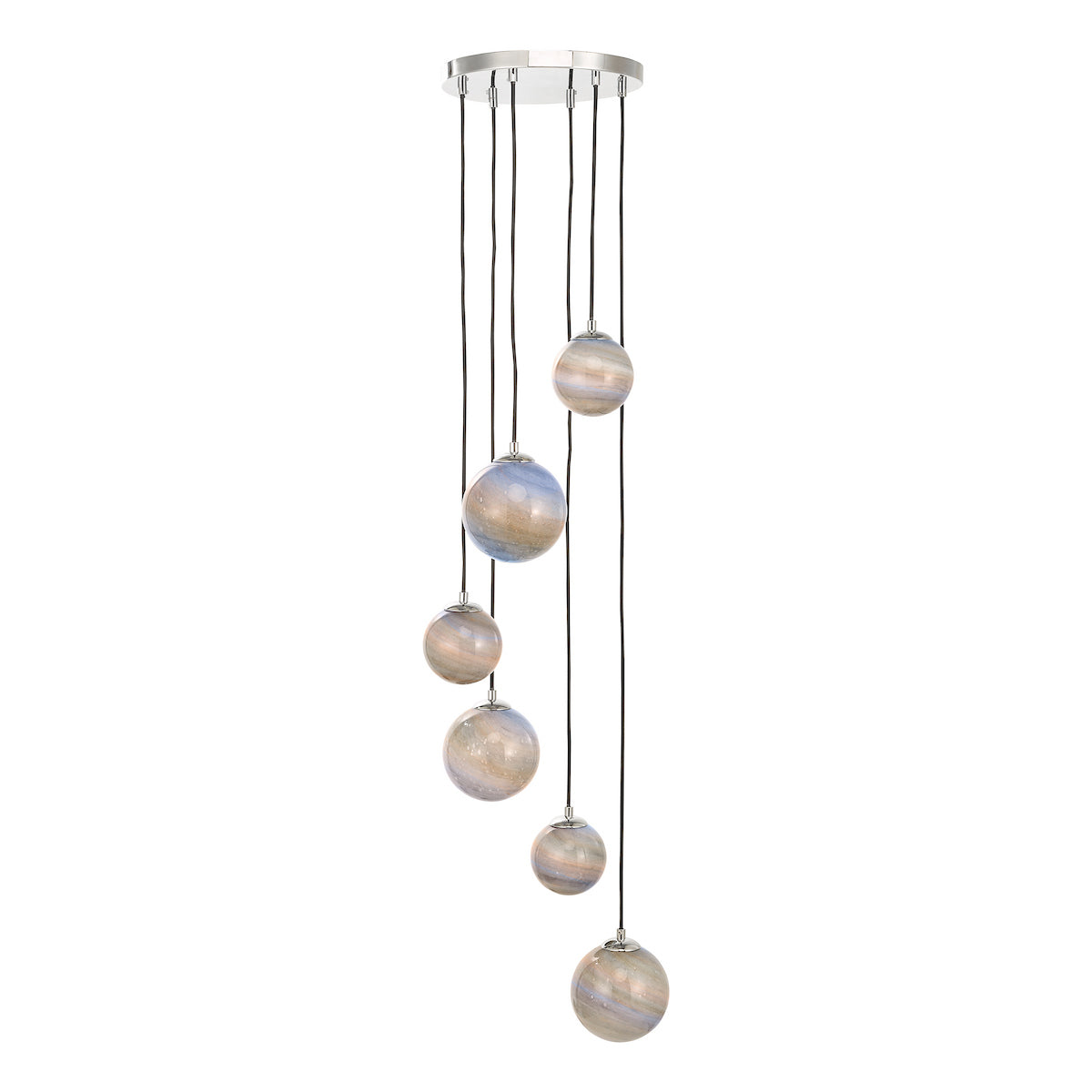 MIKARA 6LT CLUSTER MARBLE EFFECT GLASS & POL CHR