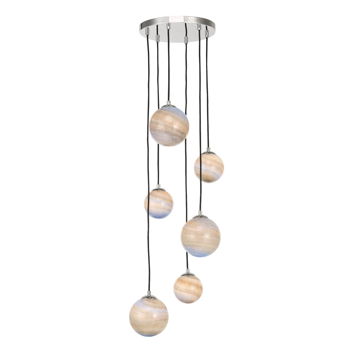 MIKARA 6LT CLUSTER MARBLE EFFECT GLASS & POL CHR