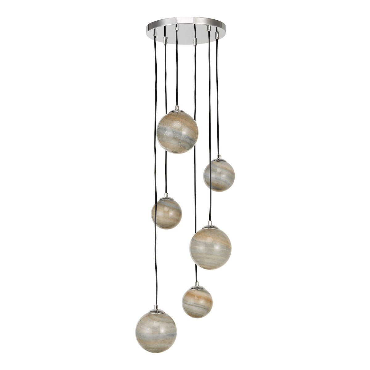 MIKARA 6LT CLUSTER MARBLE EFFECT GLASS & POL CHR