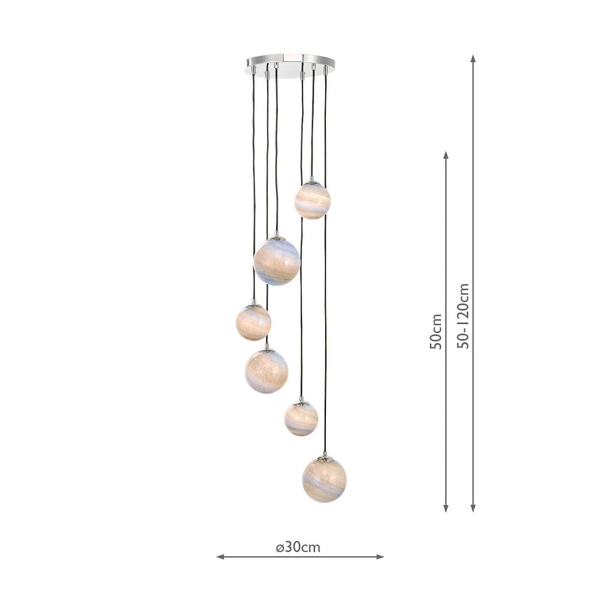 MIKARA 6LT CLUSTER MARBLE EFFECT GLASS & POL CHR