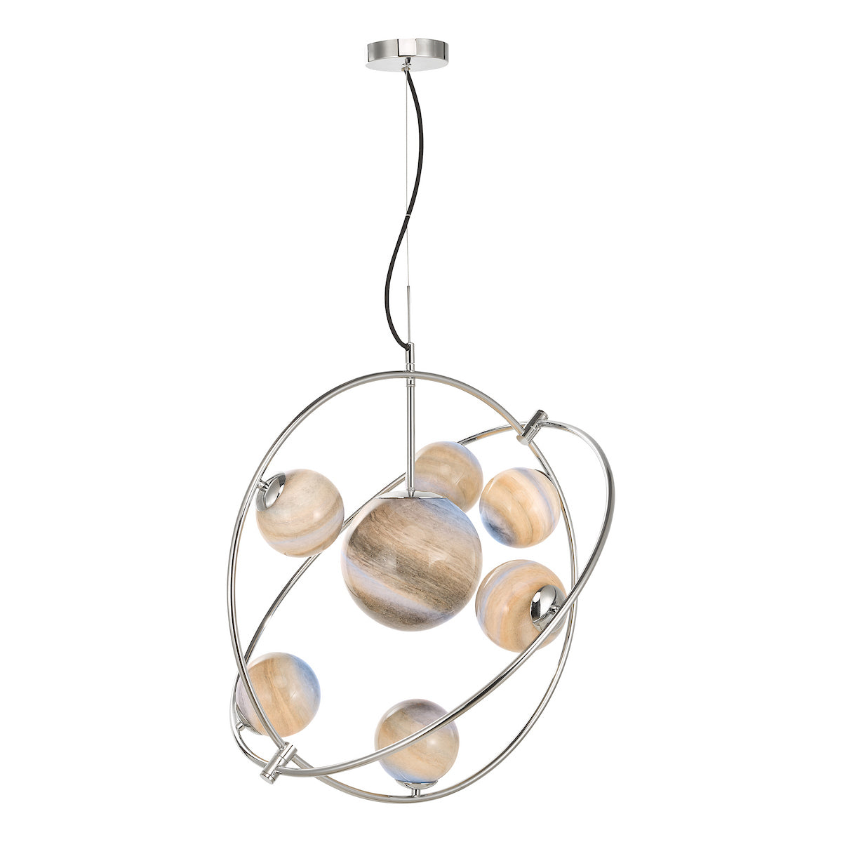 MIKARA 7LT PENDANT MARBLE EFFECT GLASS & POL CHR