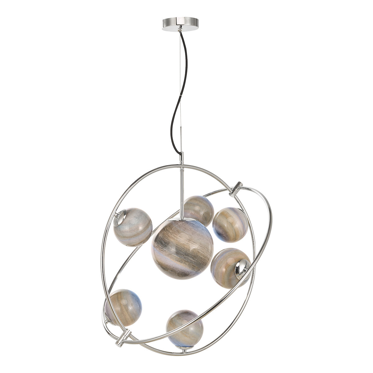 MIKARA 7LT PENDANT MARBLE EFFECT GLASS & POL CHR