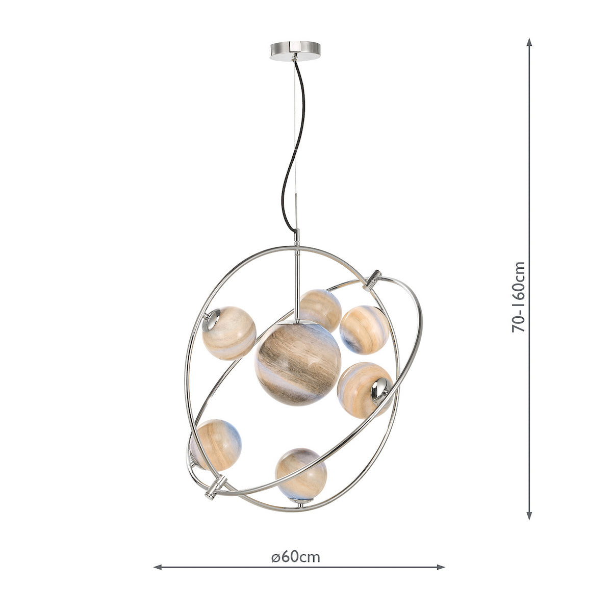 MIKARA 7LT PENDANT MARBLE EFFECT GLASS & POL CHR