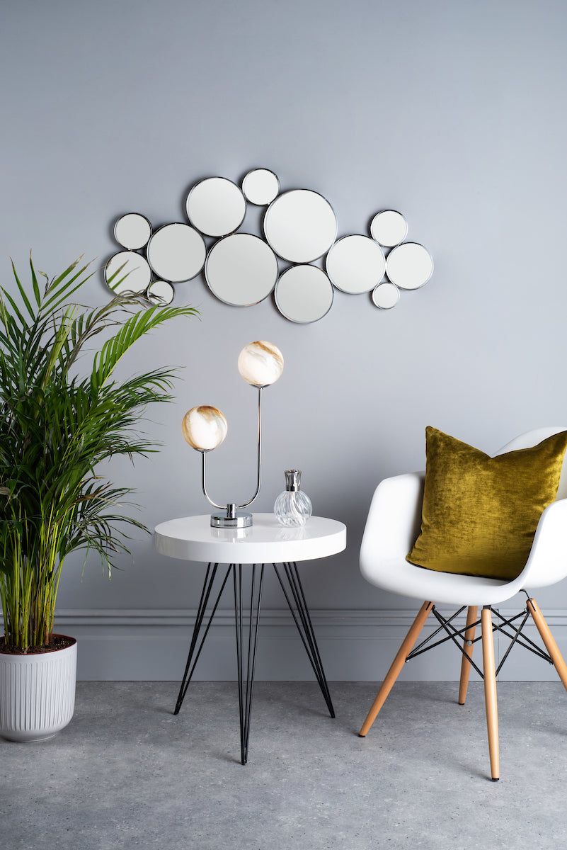 MIKARA 2LT TABLE LAMP MARBLE EFFECT GLASS & POL CH
